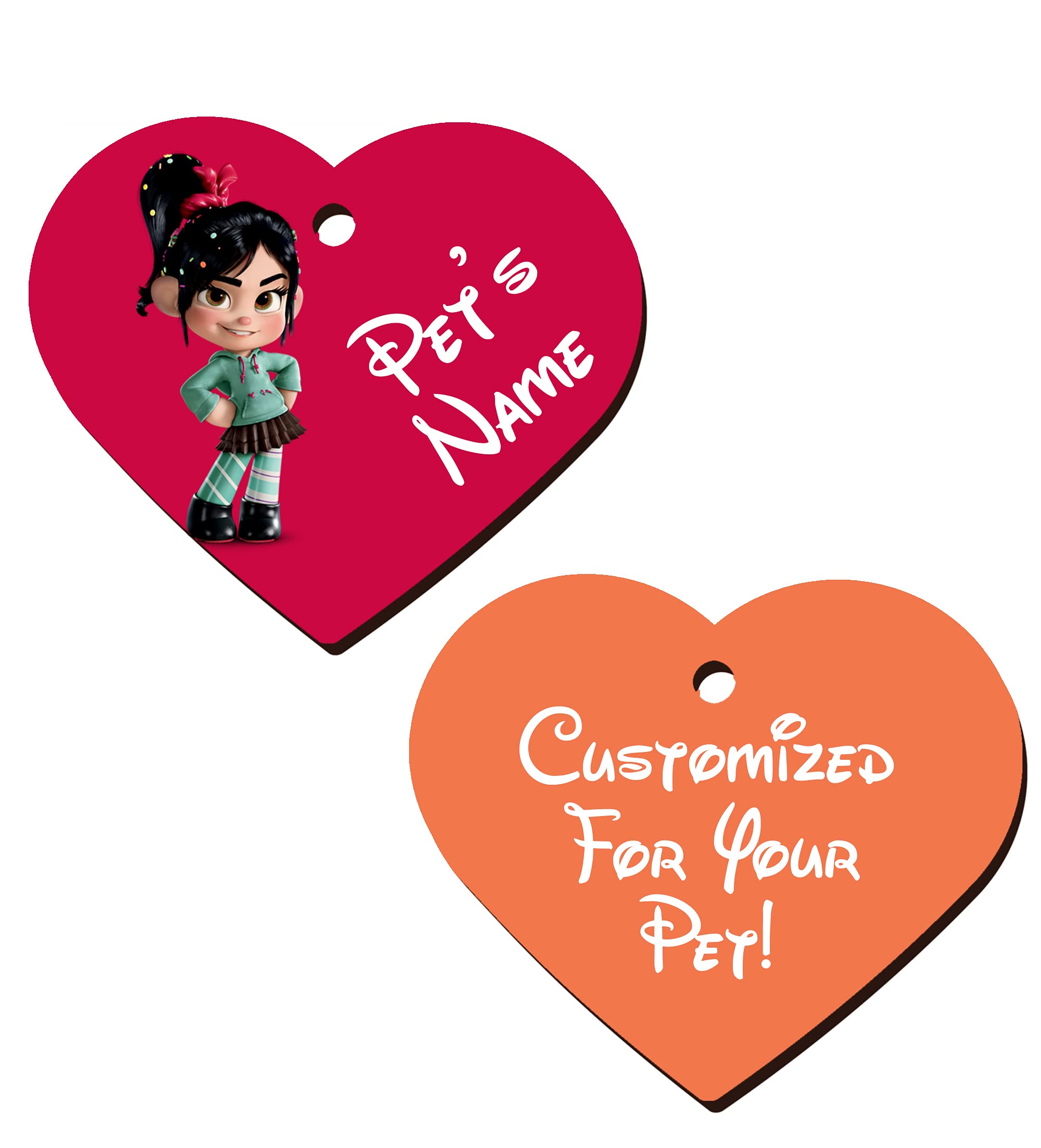 Double Sided Pet Id Tags For Dogs & Cats Personalized For Your Pet (Vanellope Von Schweetz, Heart Shaped)