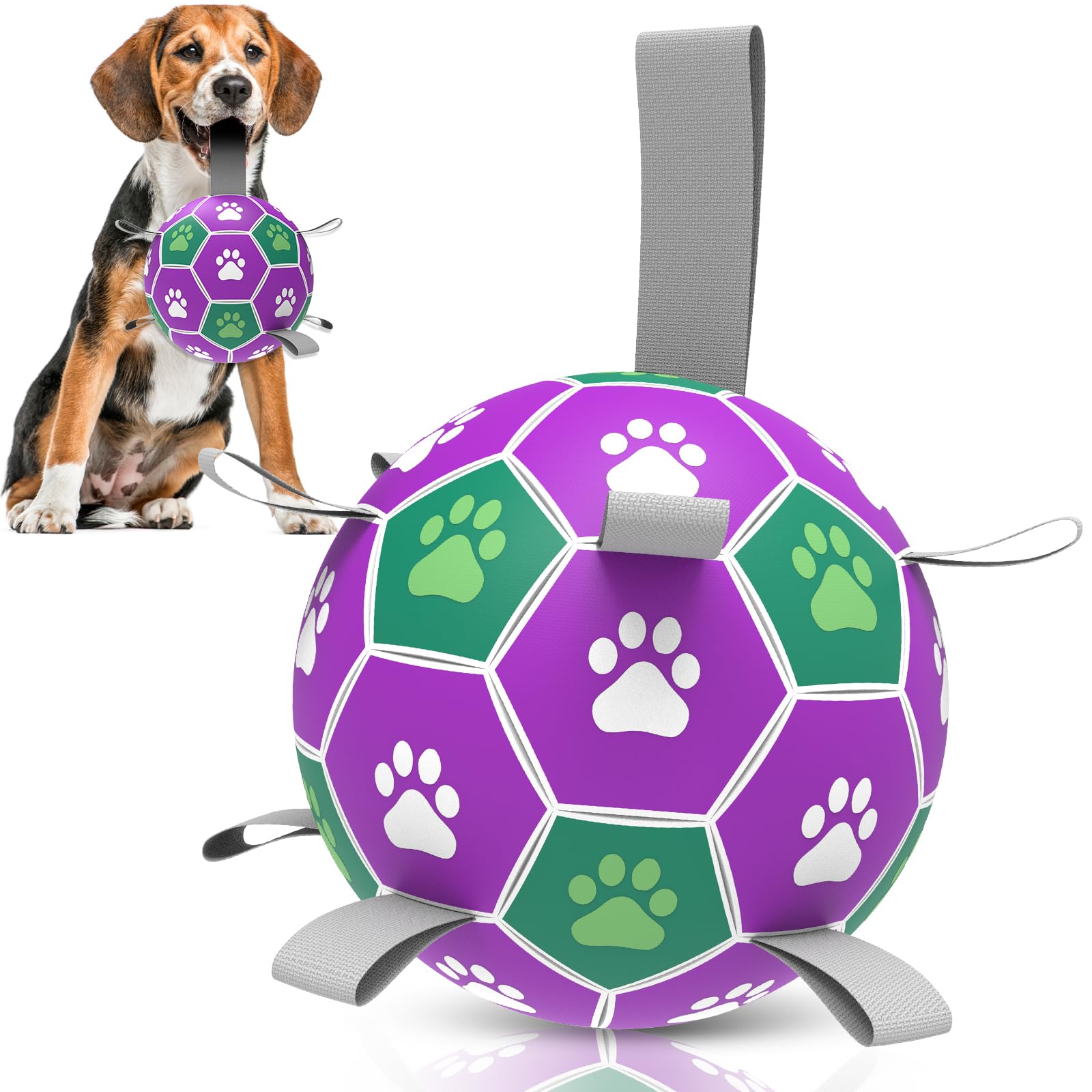 Dog Toys Soccer Ball With Nylon Strap, Puppy Birthday Gifts, Dog Outdoor Toys, Durable Fetch Ball Dogs Toy For Puppy Small Mediu