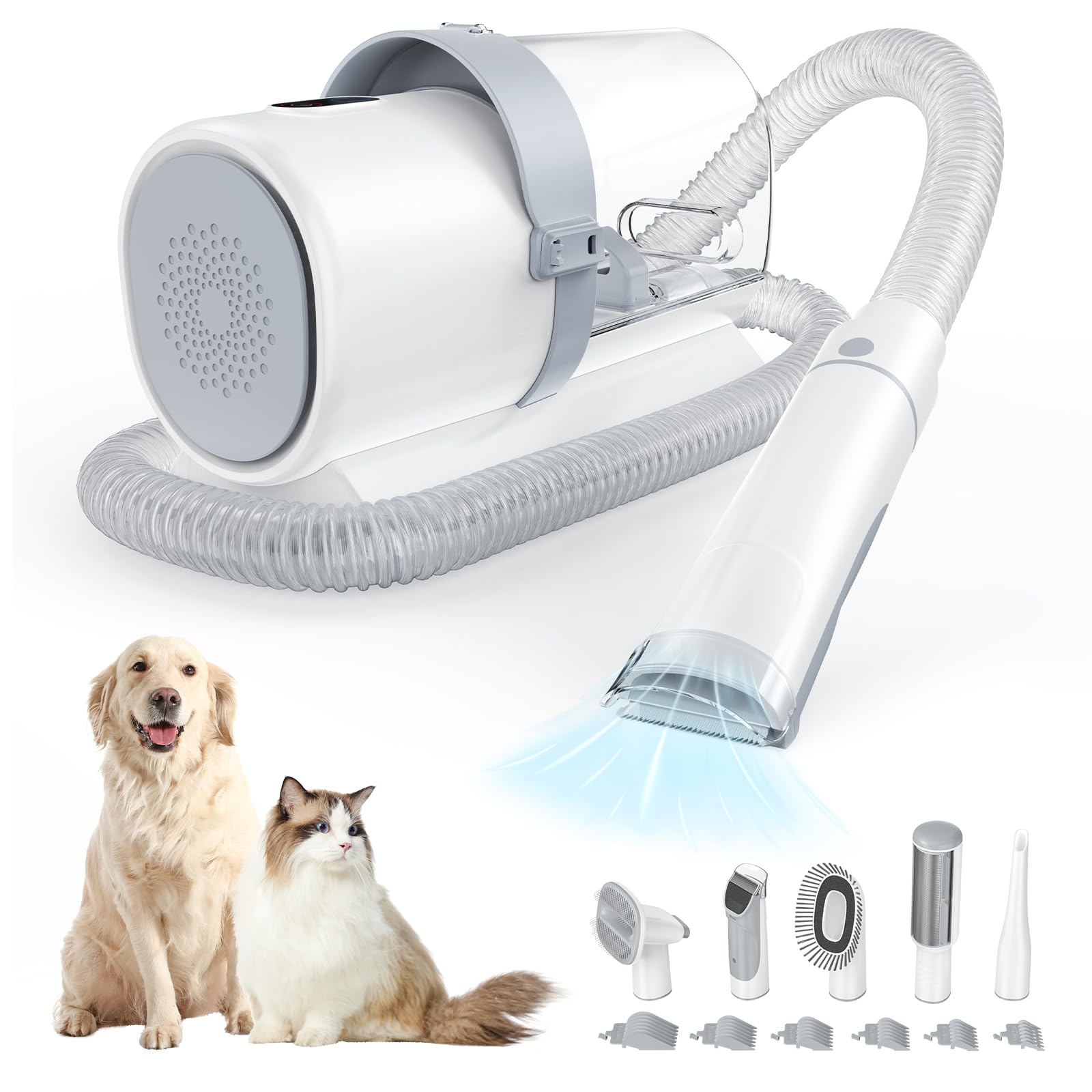 Sweetcrispy Pet Grooming Vacuum Kit, Professional Dog Grooming Clippers With 2.5L Cup, 3 Suction Modes, Cordless Clippers, 5 Gro