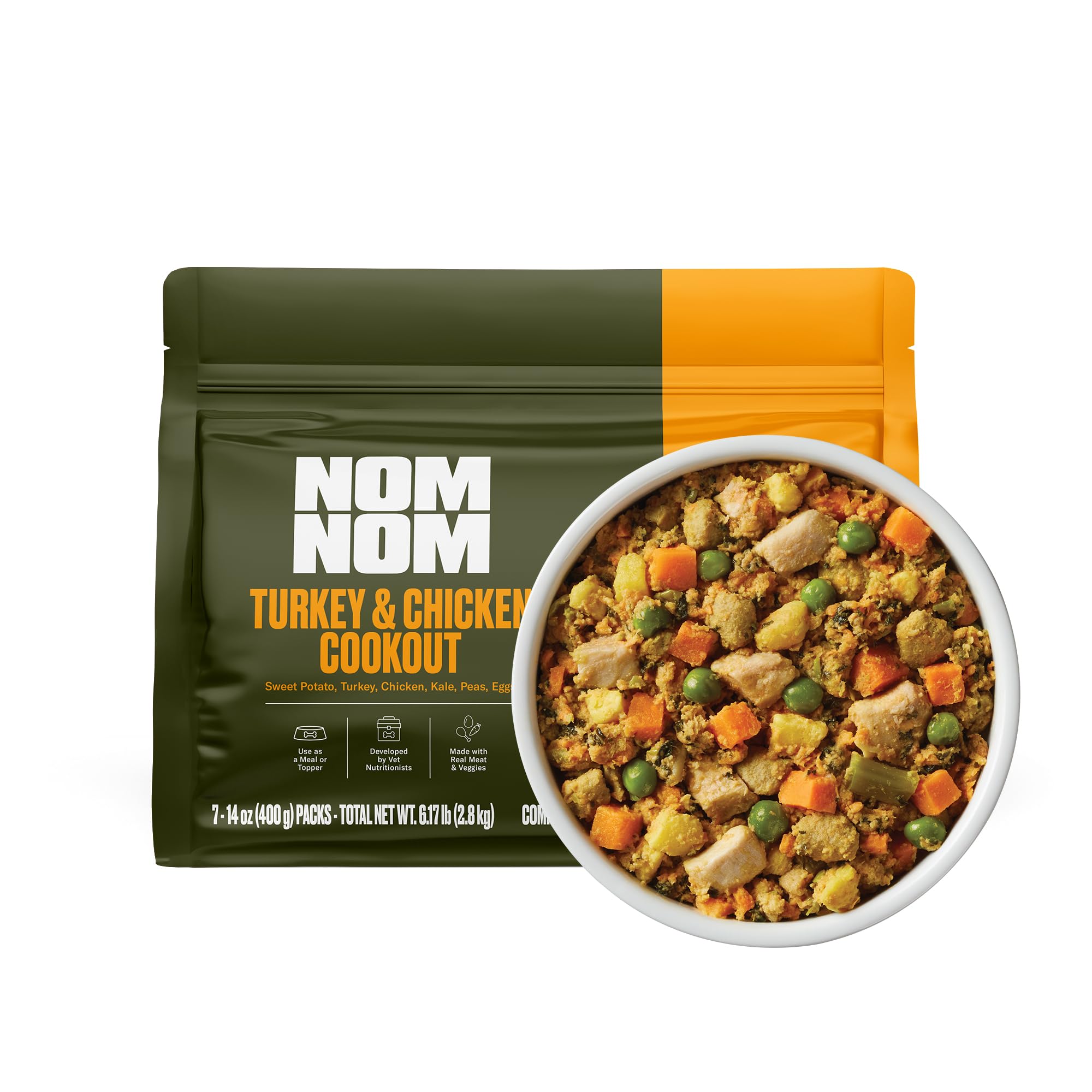 Nom Nom Freshly-Made Frozen Grain-Free Turkey & Chicken Cookout Dog Food - Vet-Formulated Meal or Topper with Real Turkey, Chick