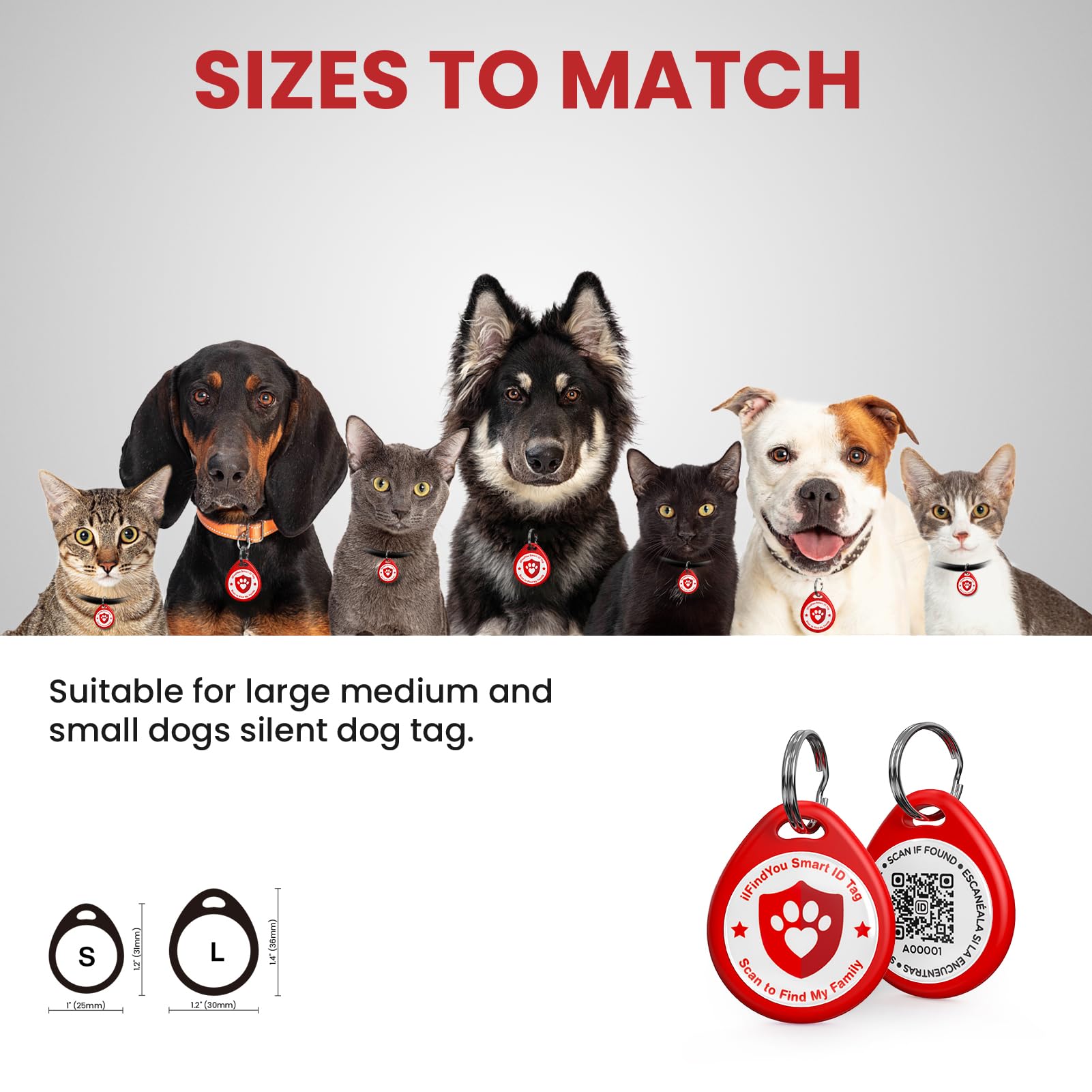 Ilfindyou Dog Tags Personalized, Qr Code Pet Id Tags For Dog Collar, Online Profile, Scan Location Alerts, Red