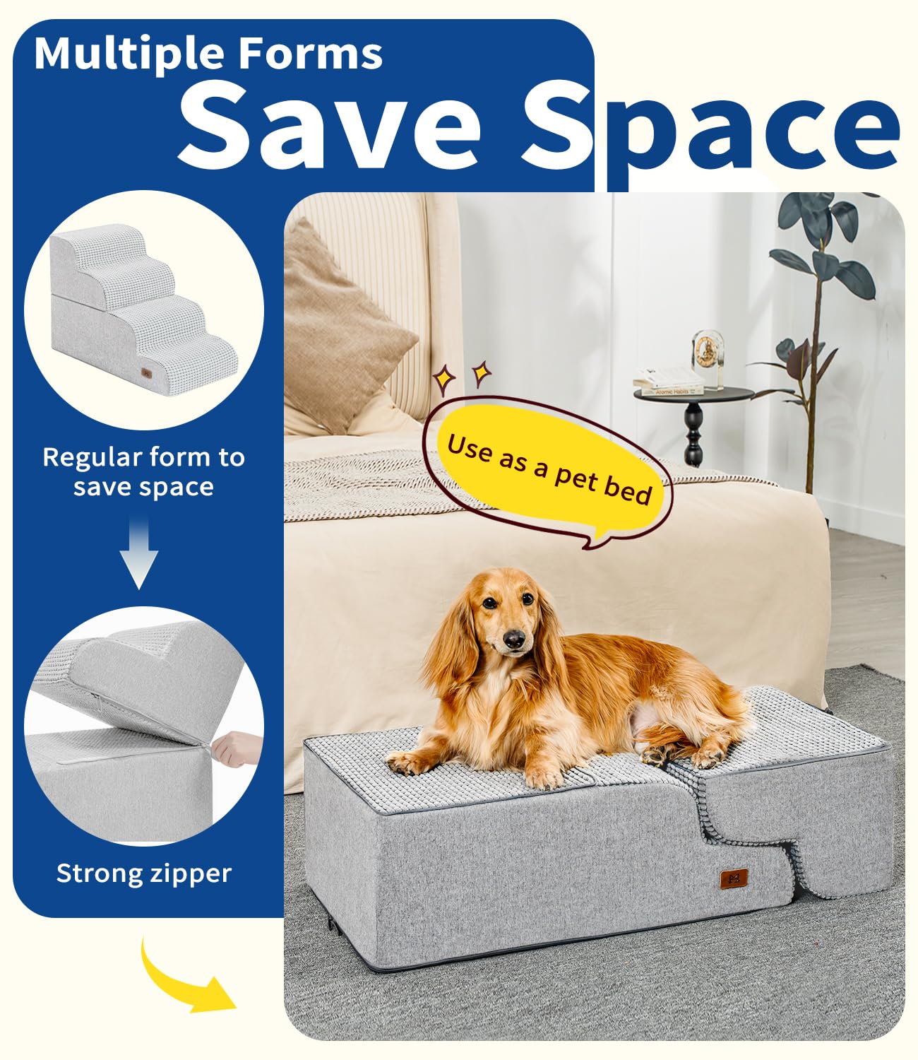 ABCPET Dog Step for Bed, Dog Stair 4-Step 35D Pet Stair 19.7 H for High Bed or Sofa Non-Slip Balanced Pet Step Indoor, Light Gre