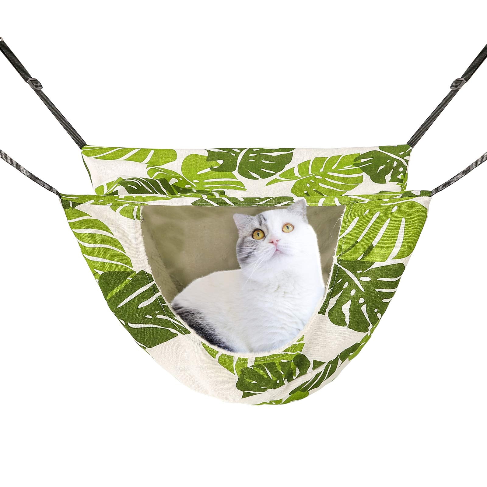 Onenin Cat Cage Hammock,Hanging Soft Pet Bed For Kitten Ferret Puppy Rabbit Or Small Pet,Double Layer Hanging Bed For Pets,2 Level Indoor Bag For Spring/Summer/Winter (Green & White)