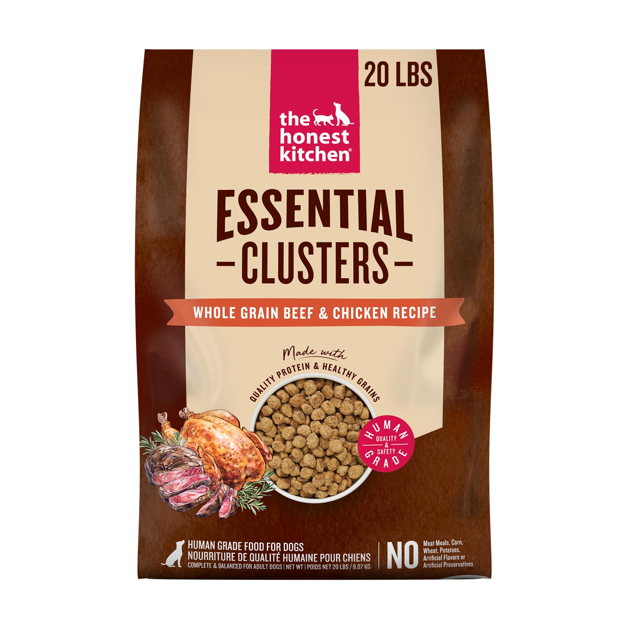 The Honest Kitchen Human Grade Essential Clusters Dry Dog Food, Whole Grain Beef & Chicken 20 lb Bag