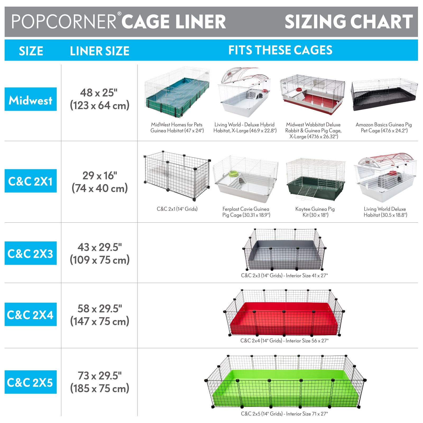 Paw Inspired PopCorner Guinea Pig Cage Liners - Washable Fleece Bedding, Super Absorbent Pee Pad, Midwest Size, Light Gray