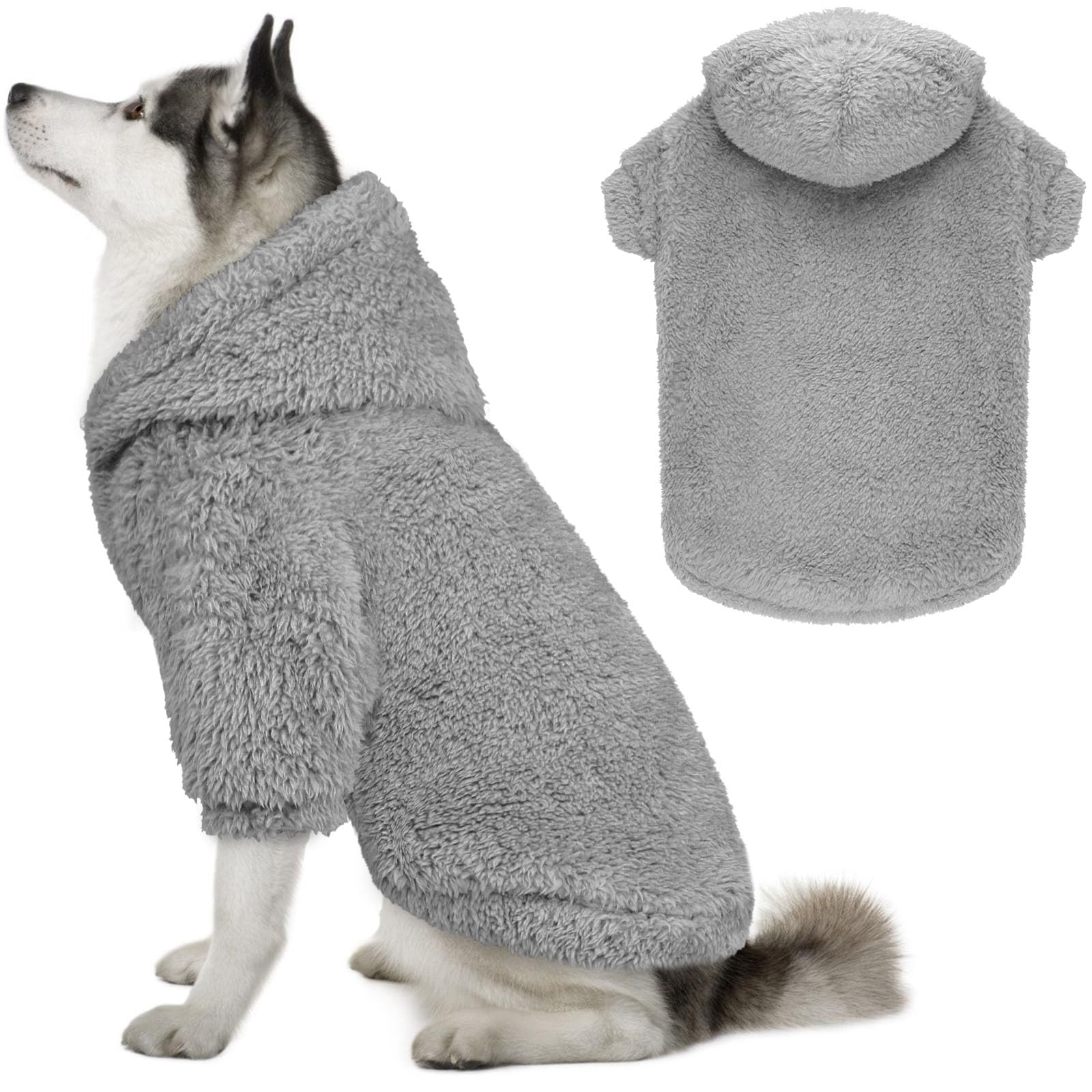 Fuzzy Dog Hoodie Dog Sweaters For Large Dogs Soft Double-Sided Plush Fleece Dog Sweater Dog Clothes Dog Coats Dog Hoodie Sherpa