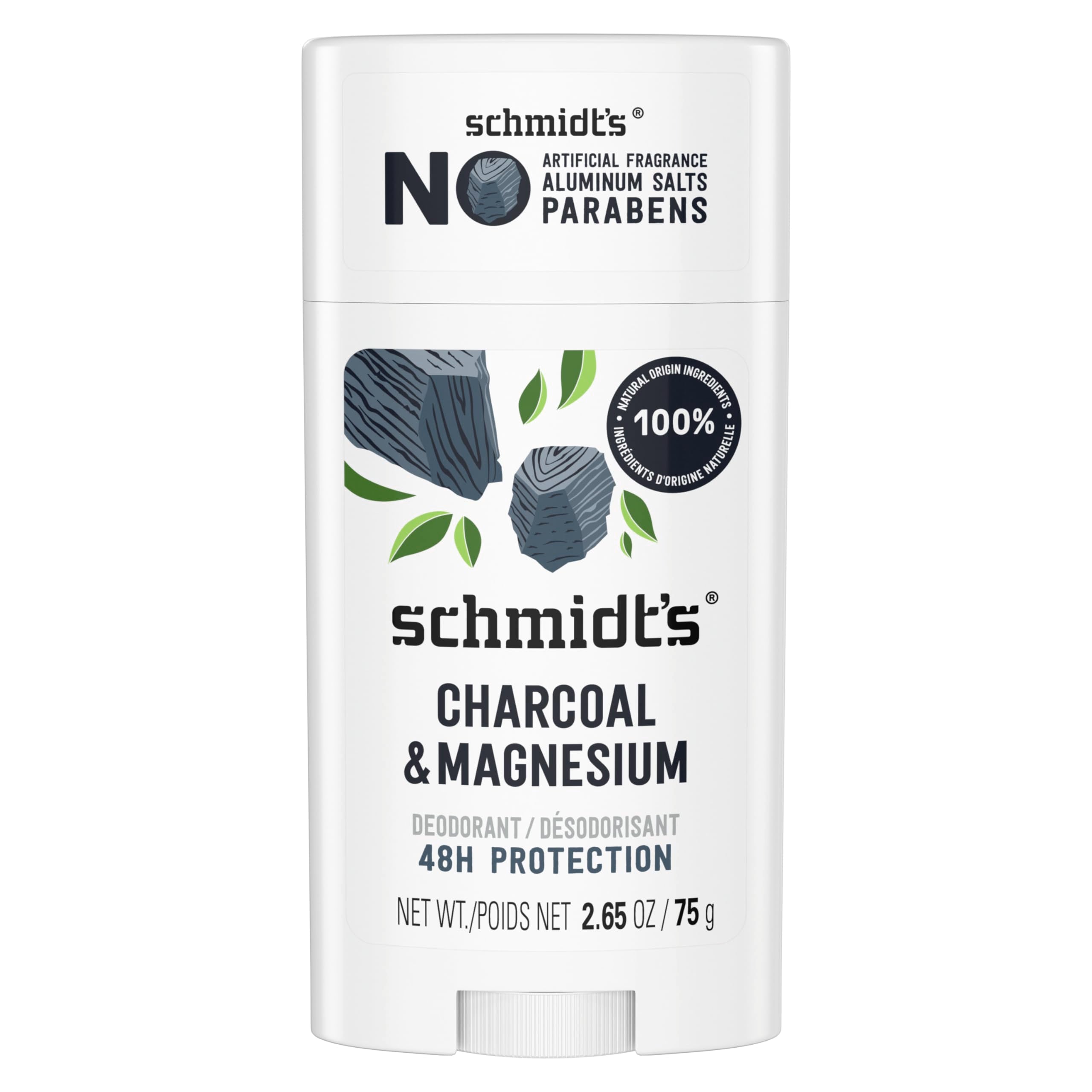 Schmidts Aluminum-Free Vegan Deodorant Charcoal & Magnesium with 48 Hour Odor Protection, for Women and Men, Natural Ingredient