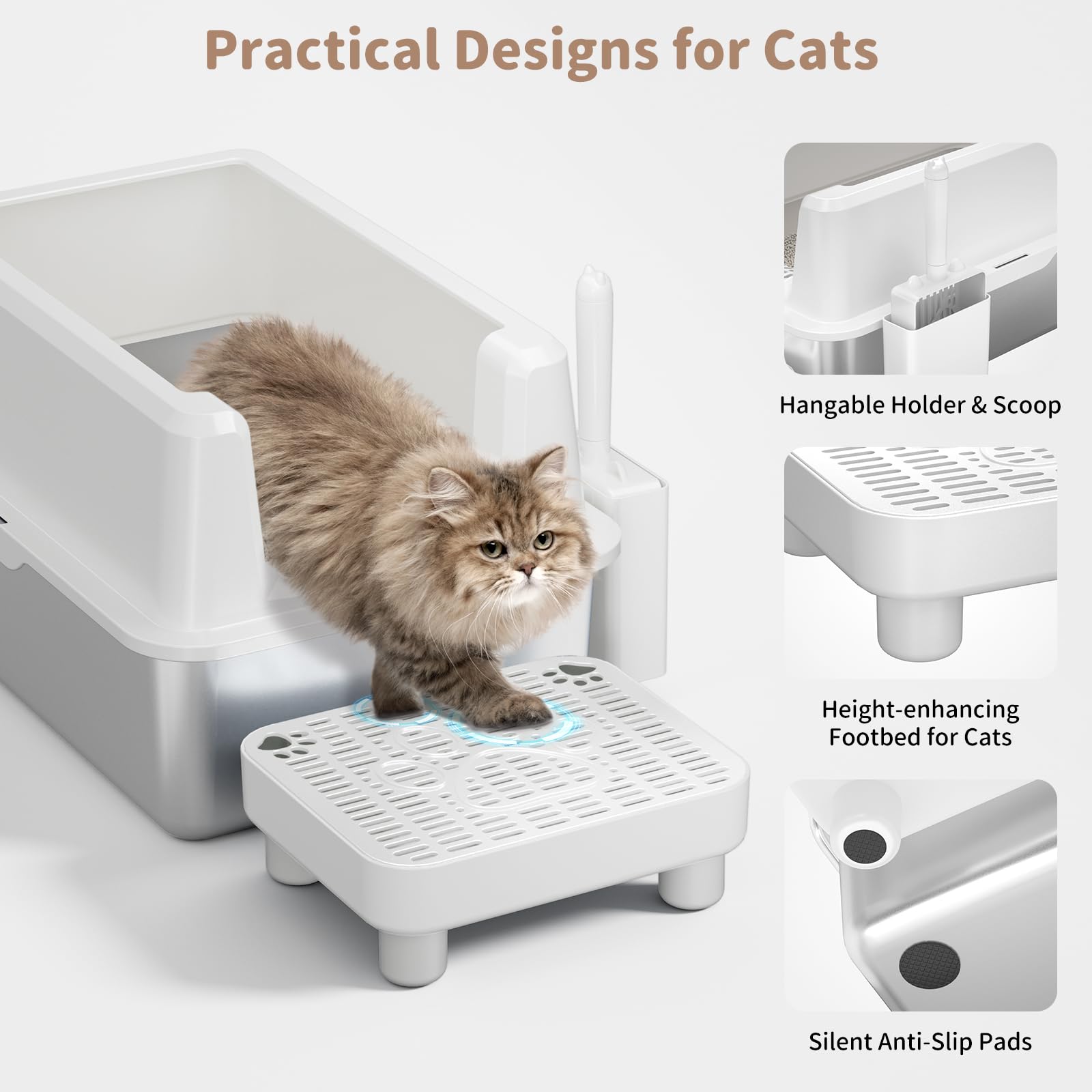 Perehome Enclosed Stainless Steel Cat Litter Box, Extra Xl Large Metal Litter Box With Lid, High Sided, Easy Clean, Odorless, An