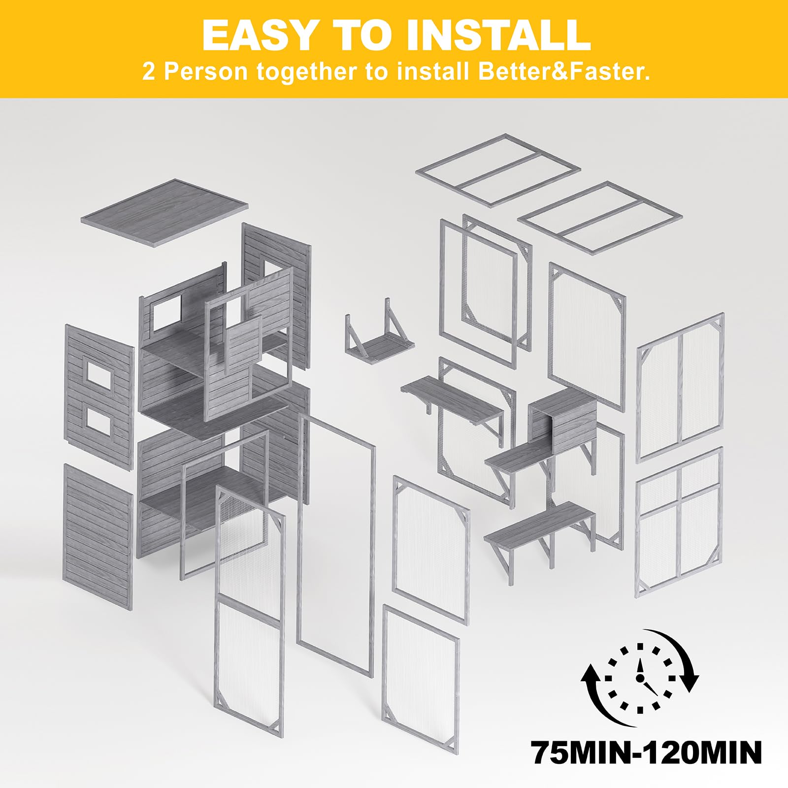 Mxsunh Catio Outdoor Cat Enclosure,Large Weatherproof Cat House For Mulitiple Cats Play With 4 Platforms, Sunshine Roof,Visible