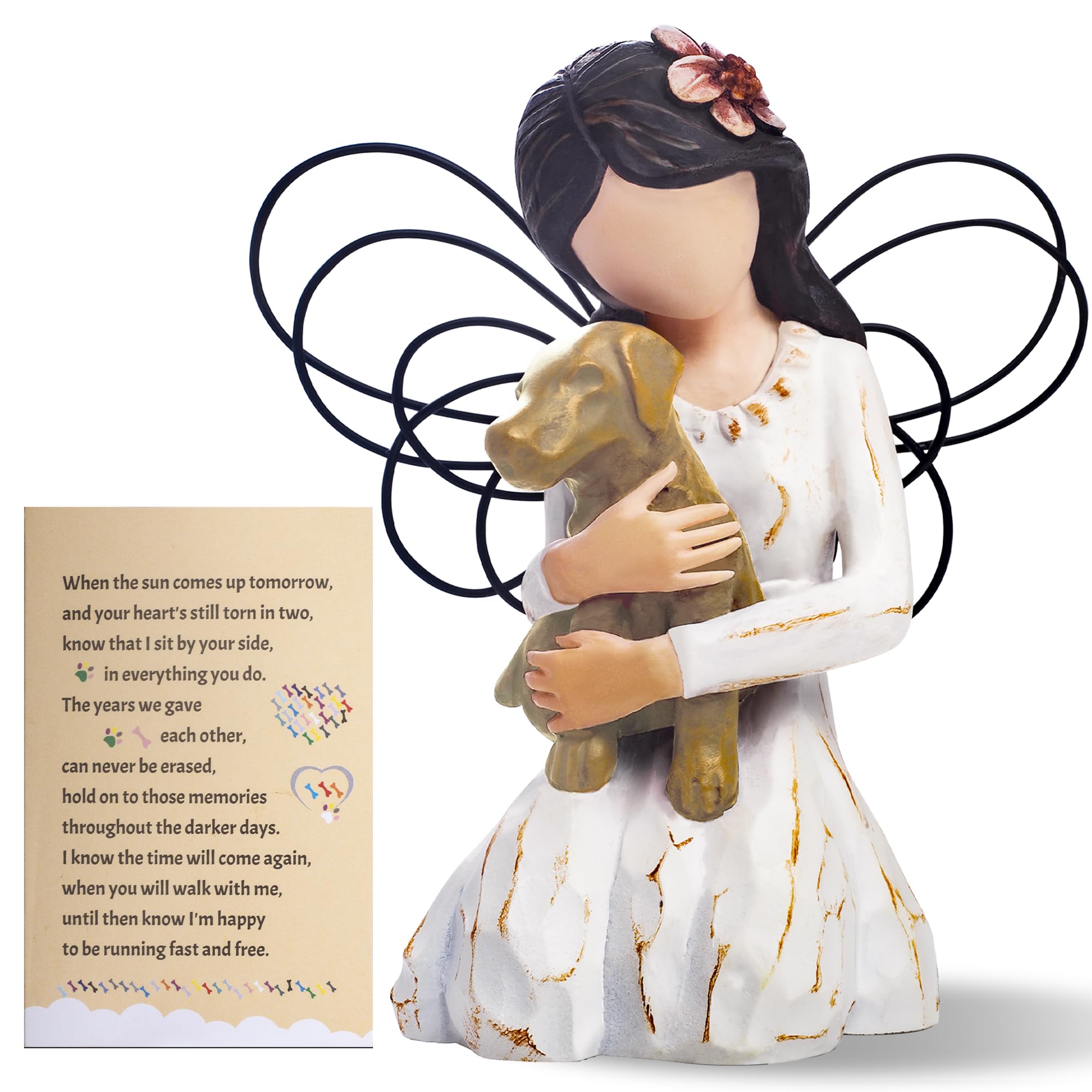 Siguejor Loss Of Dog Sympathy Gift, Dog Memorial Gifts, Angel Figurine, Remembrance Keepsake, Pet Sympathy Gift (Light Brown)