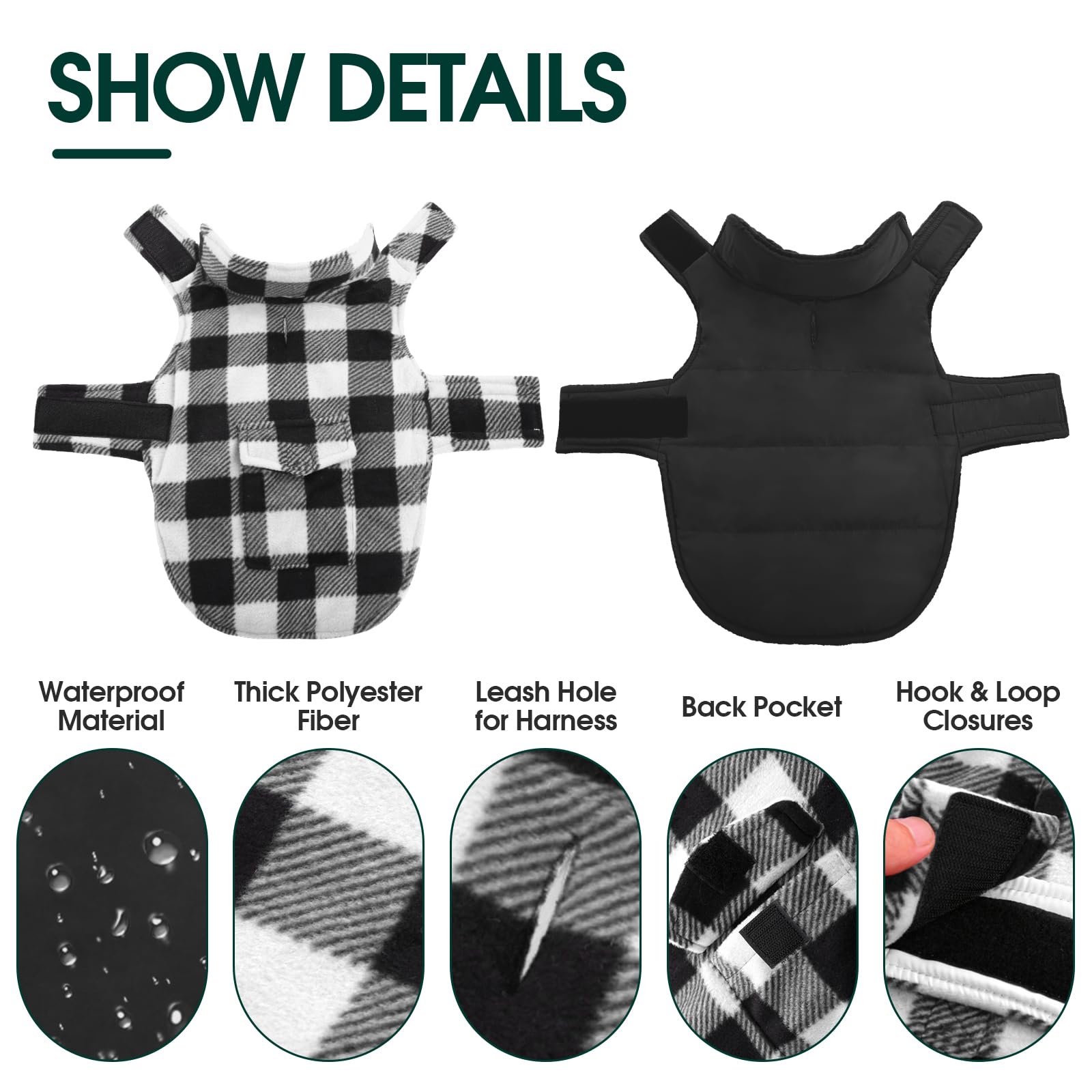 Kuoser Cozy Dog Winter Coat, Windproof Dog Jacket British Style Plaid Cold Weather Dog Coat Reversible Warm Dog Vest For Small Medium Large Dogs White Xs