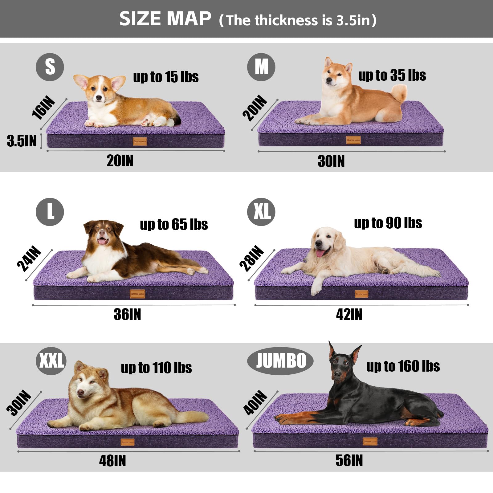 Patas Lague Orthopedic Jumbo Dog Bed For Extra Large Dogs 56''X40'', Soft Comfortable Waterproof Egg Crate Foam Jumbo Pet Beds M
