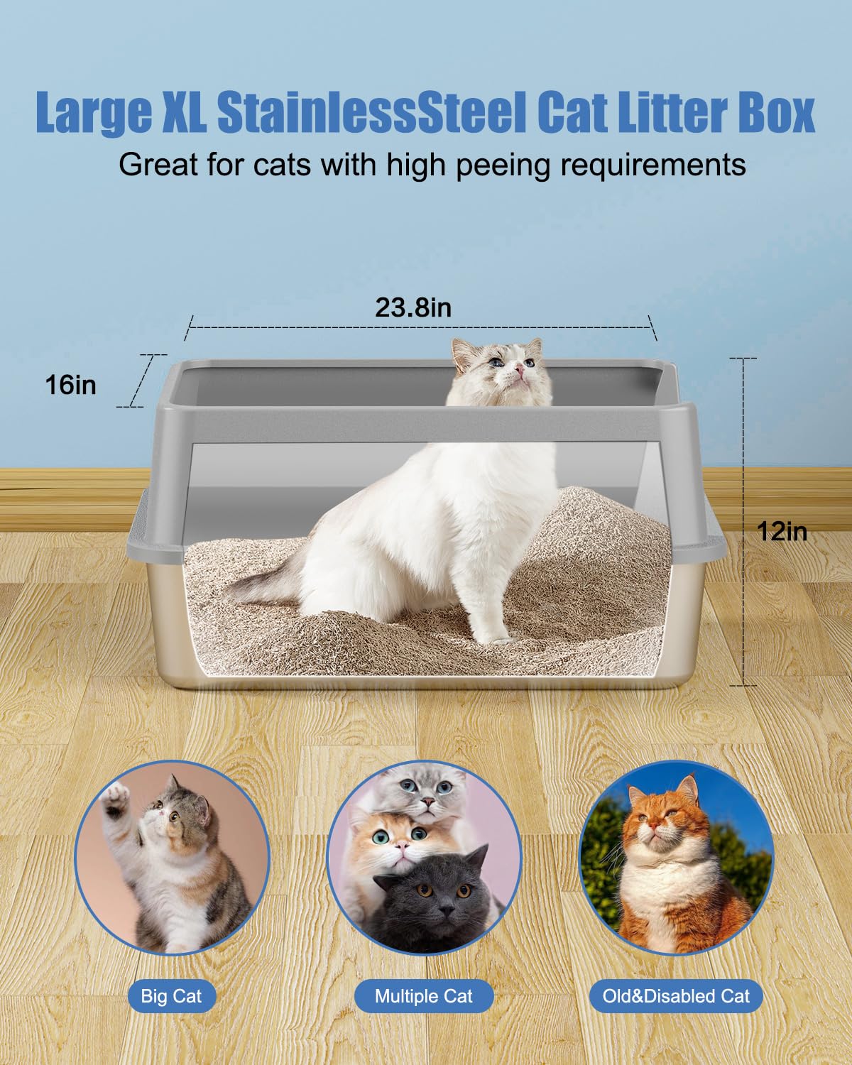 2Pack Stainless Steel Litter Box, Metal Litter Boxs With Lid High Sides, Xl Extra Large Litter Box For Big Cats, Never Absorbs O