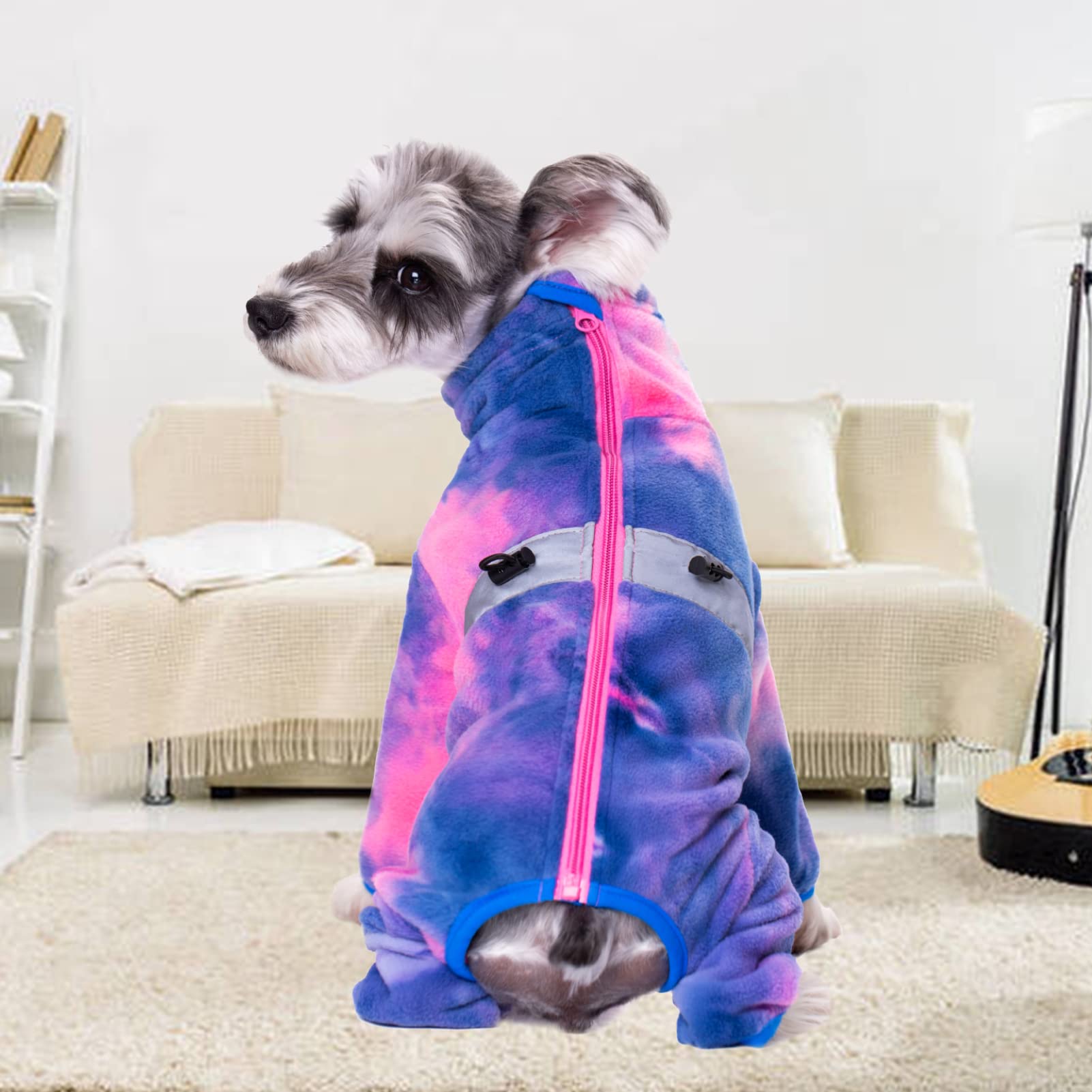 Aitoli Dog Coat, Tie Dye Fleece Jumpsuit For Small Dogs, Winter Jacket, Reflective Stripes, Comfortable, Lightweight