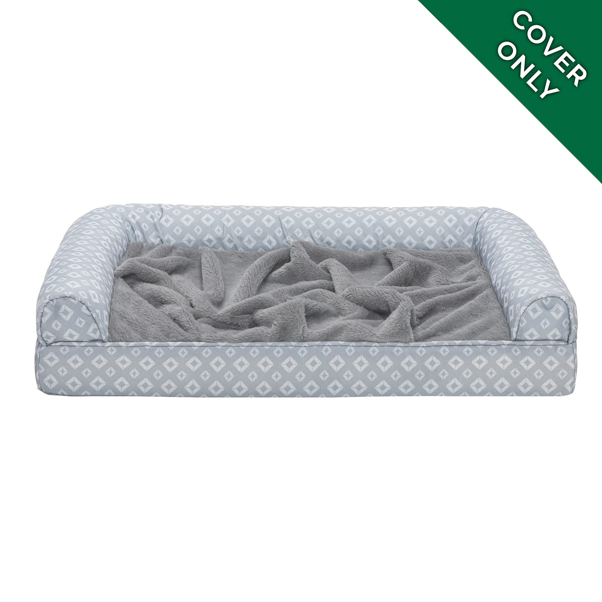 Furhaven Replacement Dog Bed Cover Plush & Diamond Print Nest Top Sofa-Style, Machine Washable - Gray, Medium