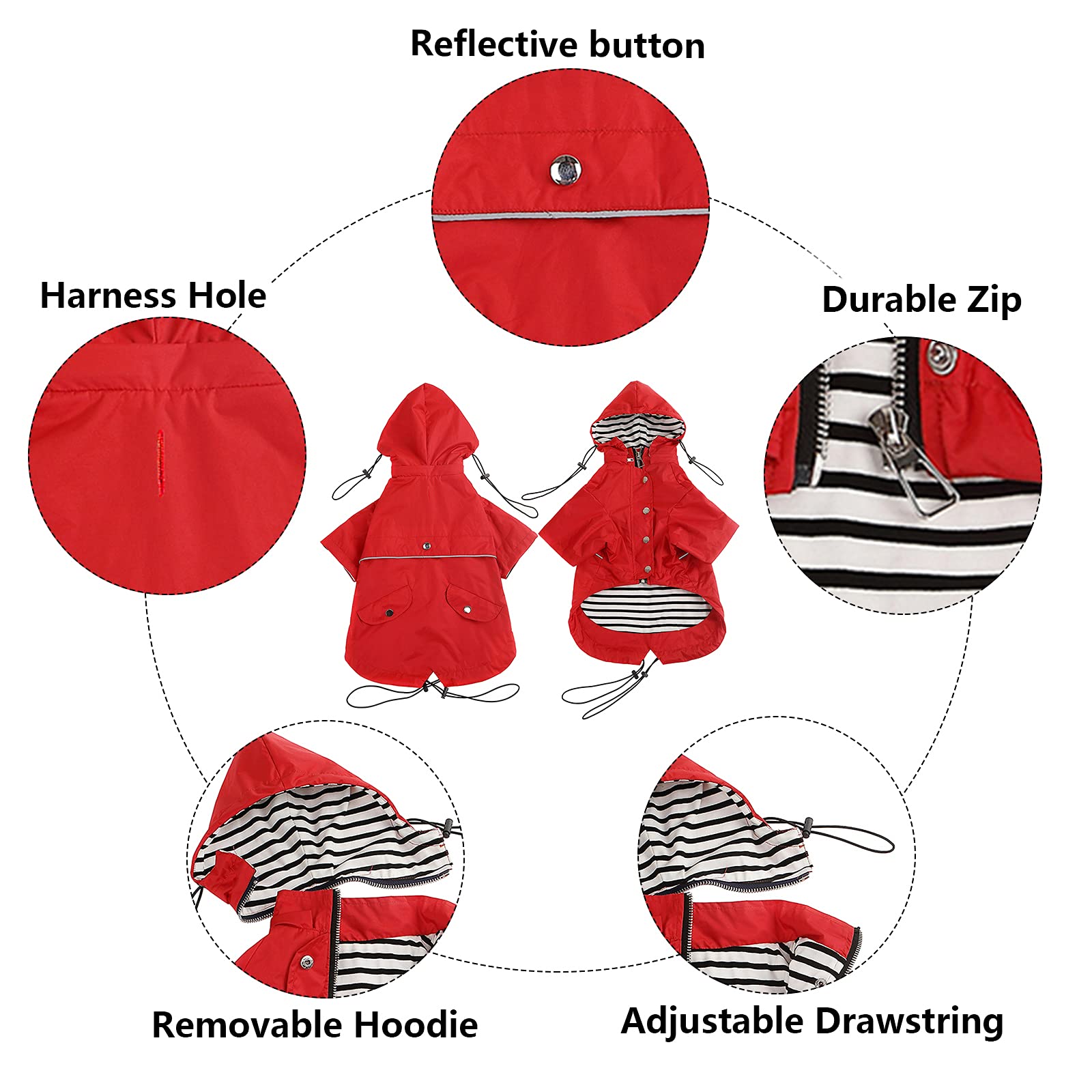 Morezi Dog Zip Up Dog Raincoat With Reflective, Rain/Water Resistant, Adjustable Drawstring, Removable Hood, Stylish Premium Dog