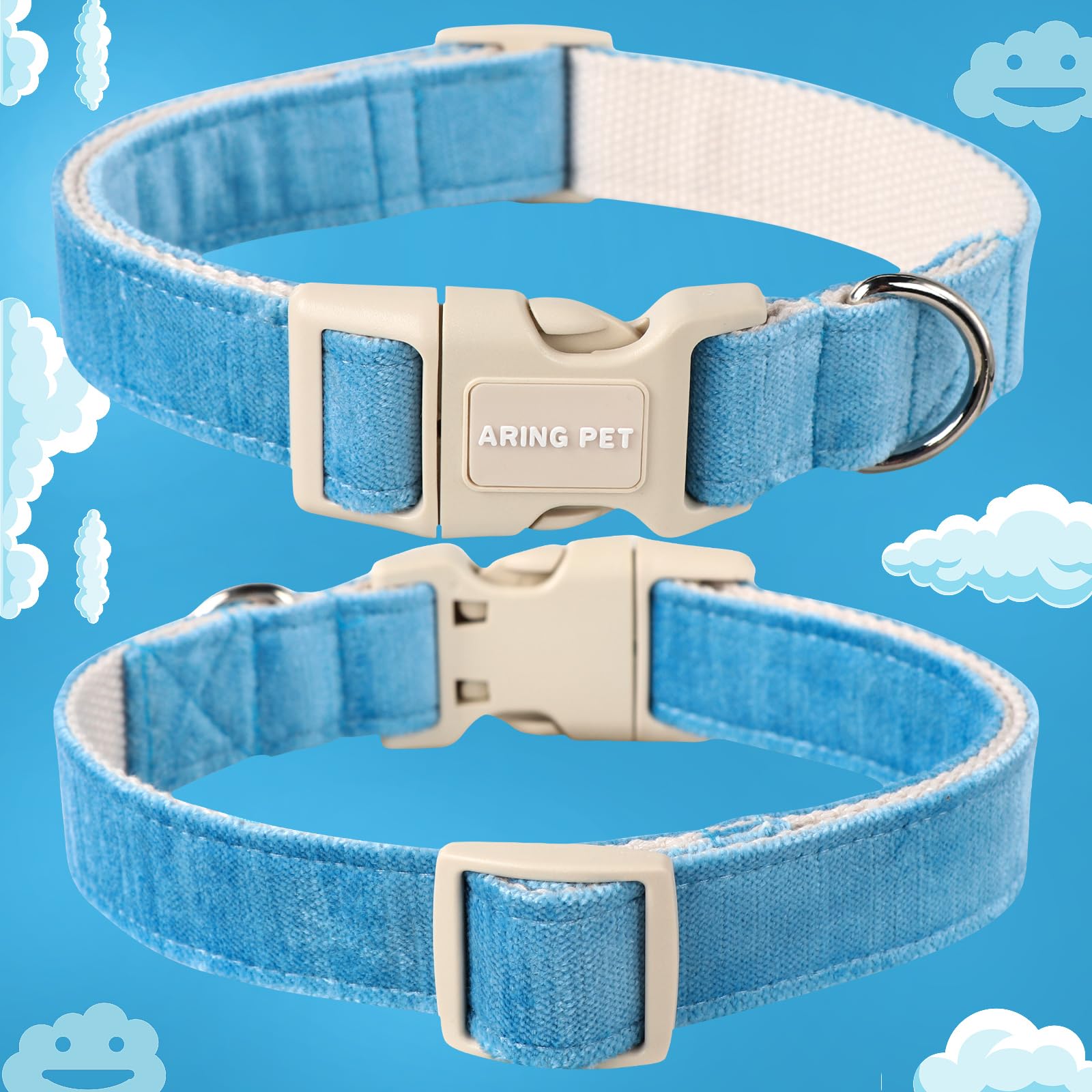 Aring Pet Dog Collar-Adjustable Cotton Small Dog Collars, Lightweight Comfortable Blue Pet Collars With Quick Release Buckle For Small Medium Large Dog