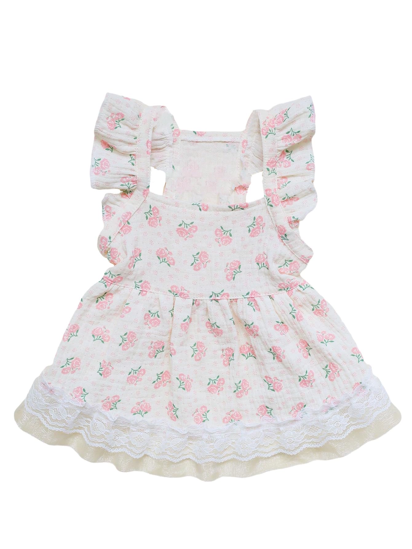 Qwinee Pink A Floral Dress (X-Large) For Small Medium Cats Dogs, Soft Fabric, Lightweight, Breathable, Ruffle Trim, Lace, Prince
