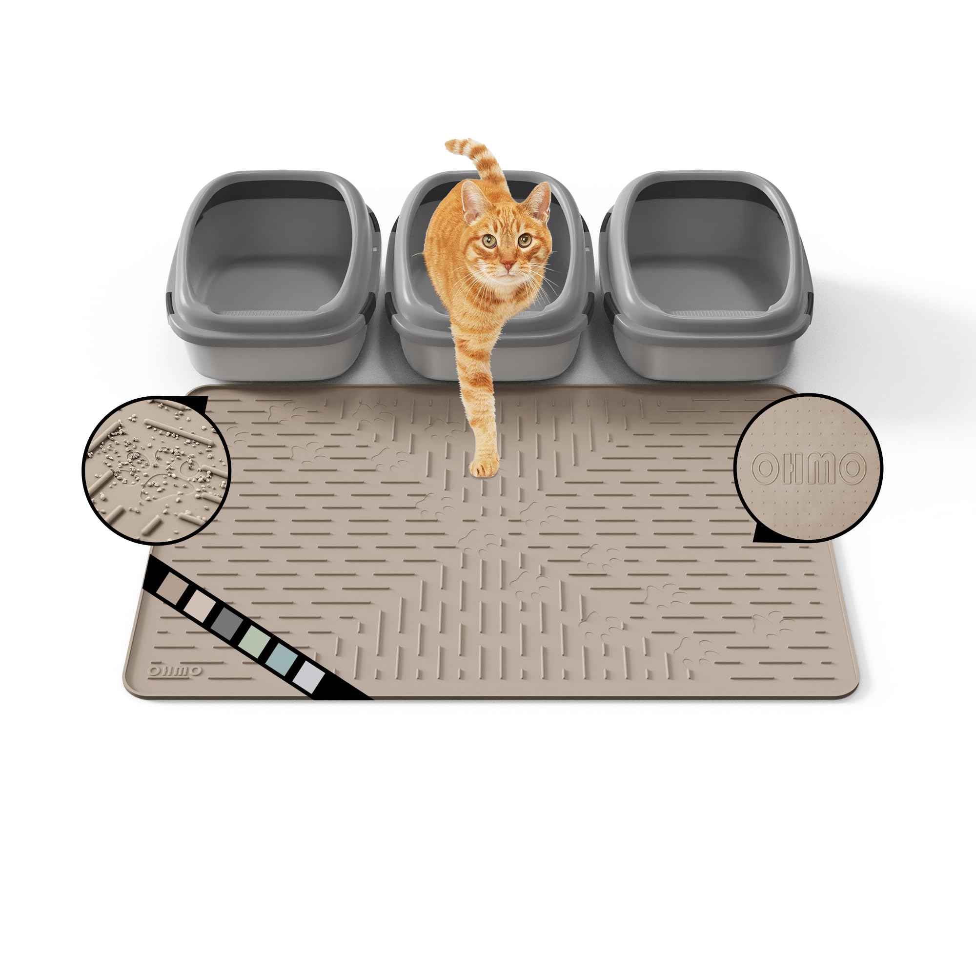 Ohmo Cat Litter Mat Xxl Trapping Mat Premium Silicone Rubber 37.5X25.2 Beige,Waterproof And Bpa Free Kitty Litter Box Mat, Easy 