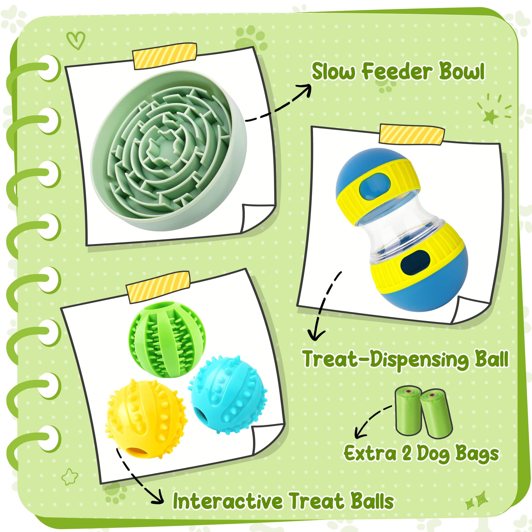 KIPRITII Enriching Slow Feeding Set for Dogs - Slow Feeder Dog Bowls & Interactive Toys with Puzzle-Based Enrichment for Smarter
