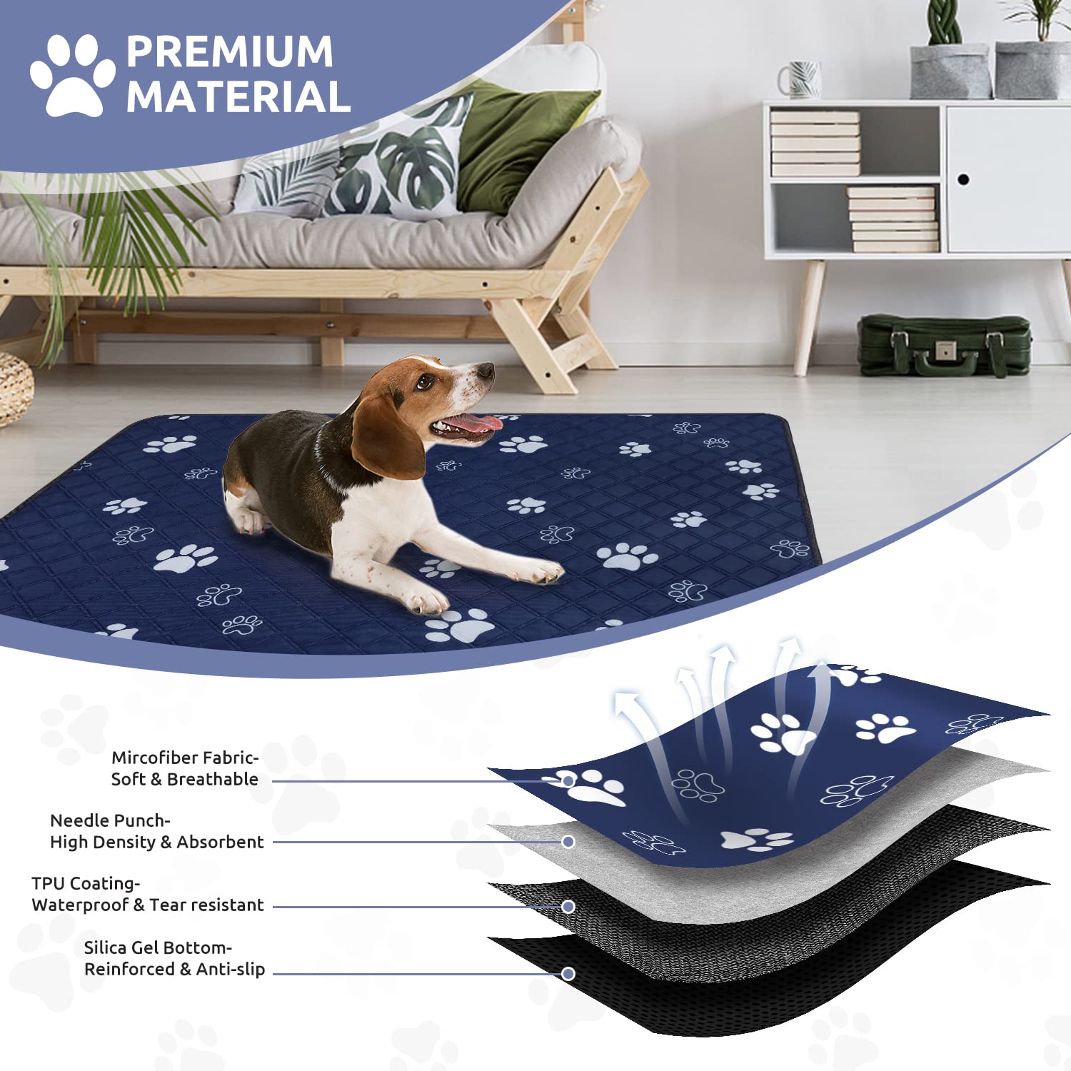 Washable Pee Pads for Dogs Extra Large 1 Pack,48*65 Reusable Puppy Pads Pet Training Pads with Great Absorbent,Leakproof Fab