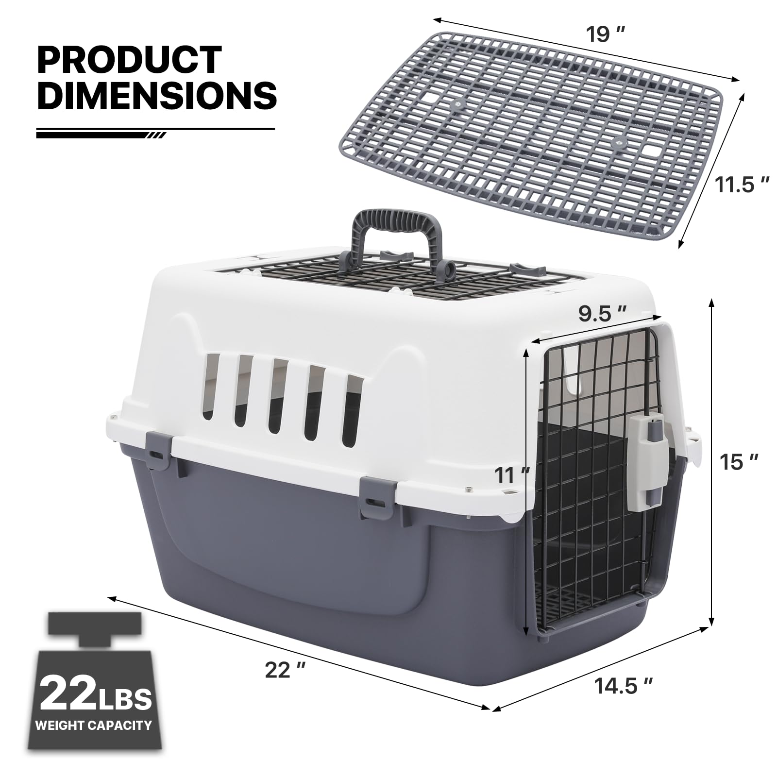 Monibloom 22-Inch Dog Crate Plastic 2-Door Top Loading Cat Carrier, Hard-Sided Dog Travel Carrier For Small Dogs And Cats, Venti