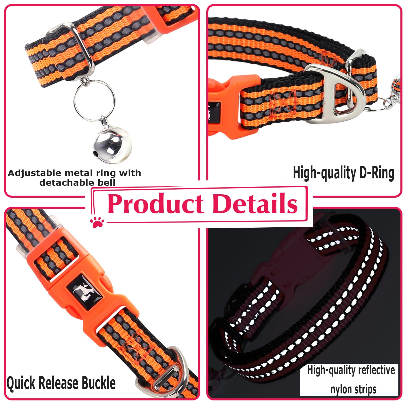 Xxs/Xs Dog Collar With Bell - Soft Adjustable Nylon Collar For Small Breeds,Reflective Collar For Chihuahua Pomeranian Yorkie, L