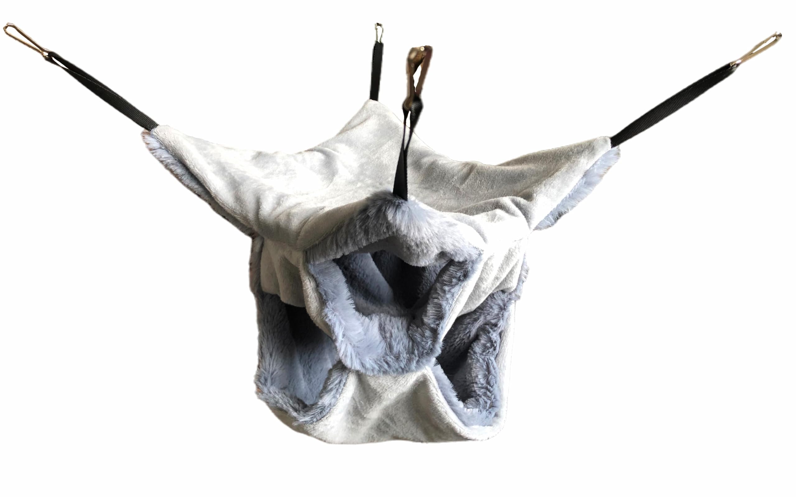 Vedem Small Animals Warm Plush Triple Bunkbed Cage Hanging Hammock Bed Hideout For Sugar Glider Ferret Squirrel (Grey)