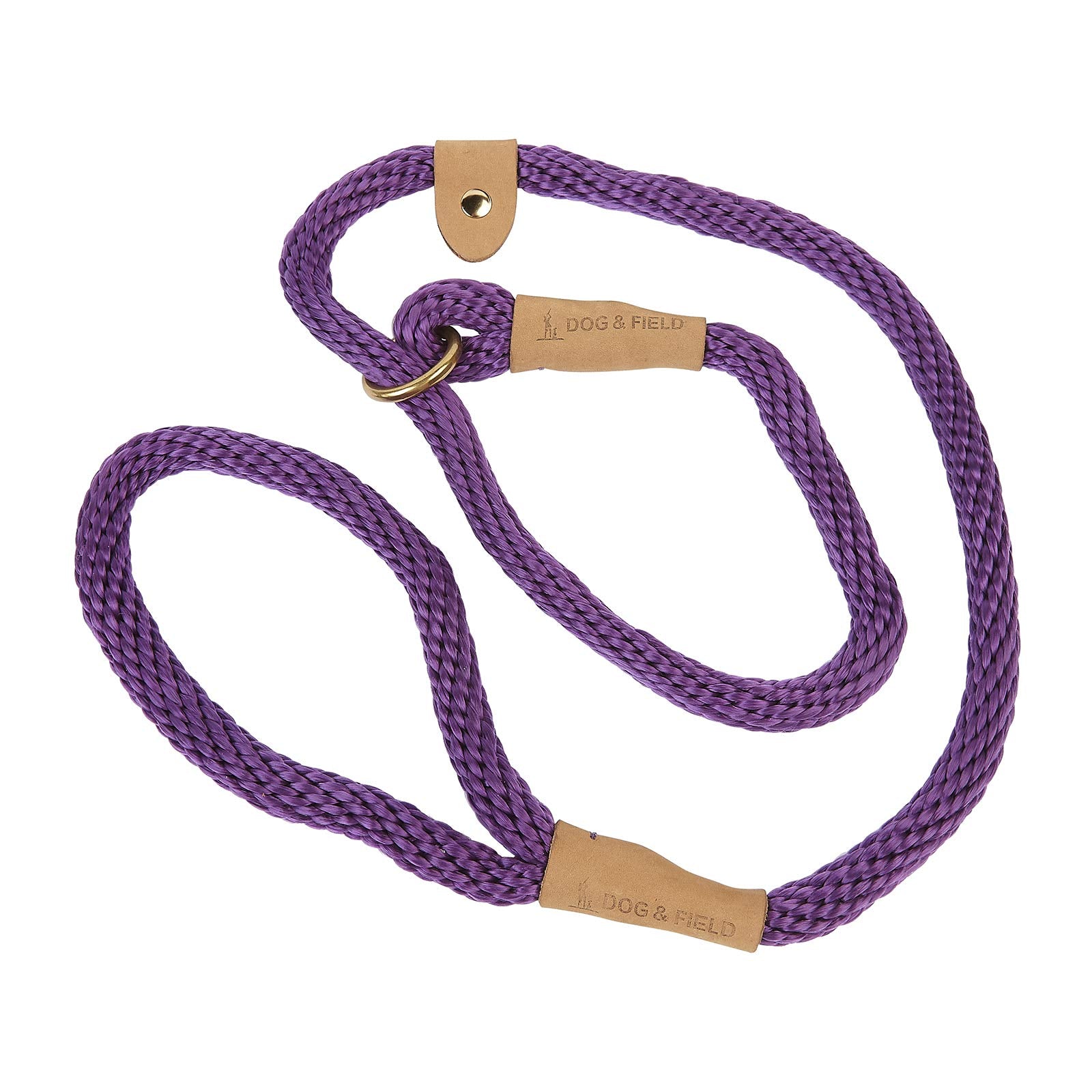 Dog & Field Lux Woven Slip Leash - Heather. 4Ft Slip Leash For Dogs, Soft Braided Rope Dog Lead With Brass Fittings & Leather Bi
