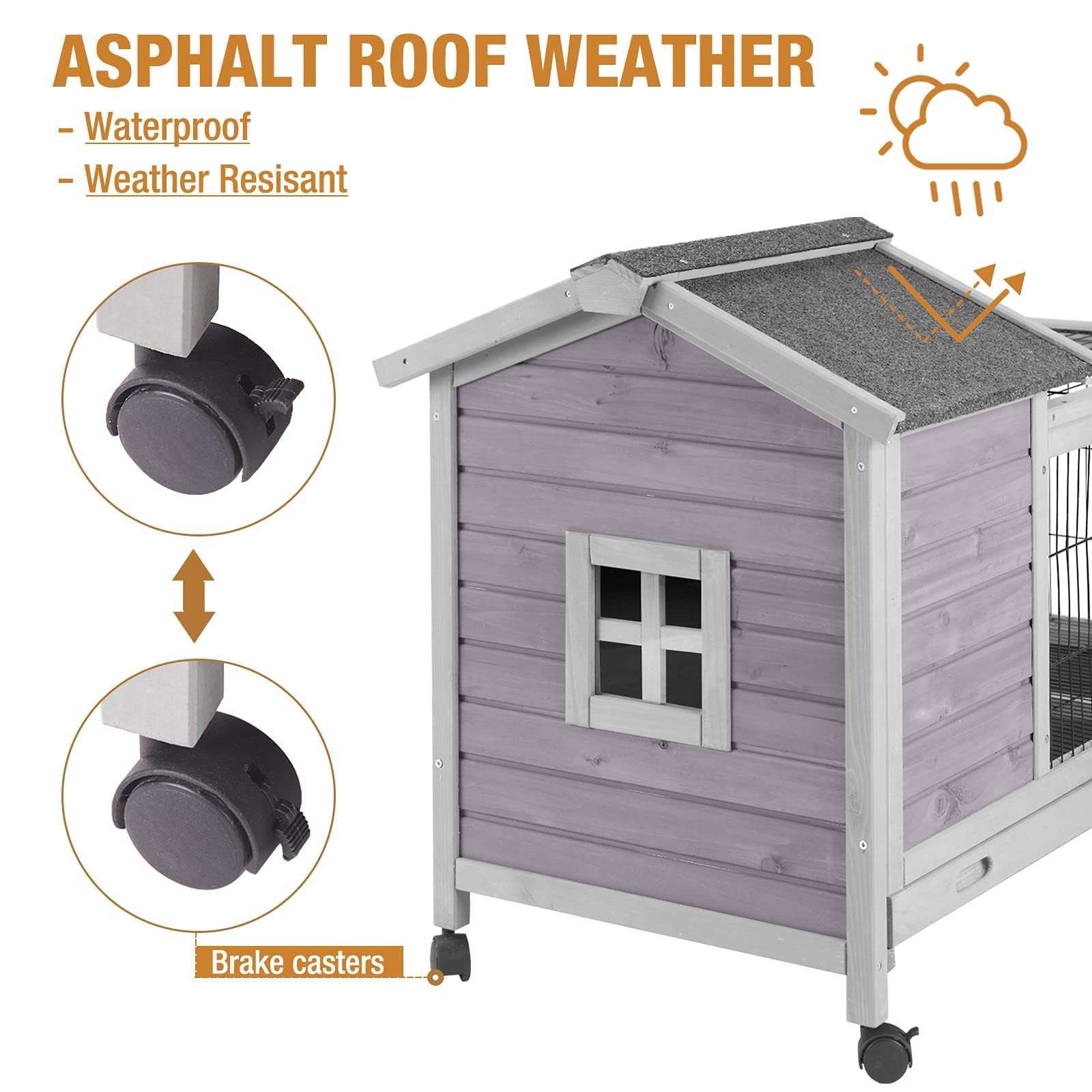 Rabbit Hutch Indoor Outdoor Rabbit Cage Bunny Cage With Run,No Leak Pull Out Tray,Wire Fence