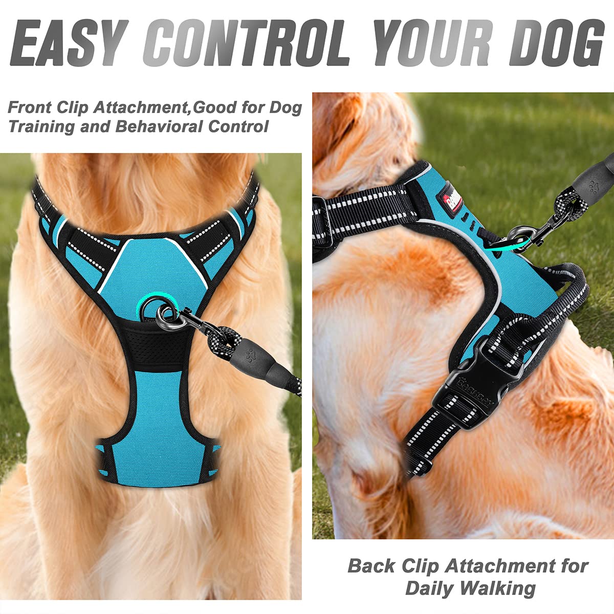 Barkbay No Pull Dog Harness Front Clip Heavy Duty Reflective Easy Control Handle For Large Dog Walking(Blue,L)