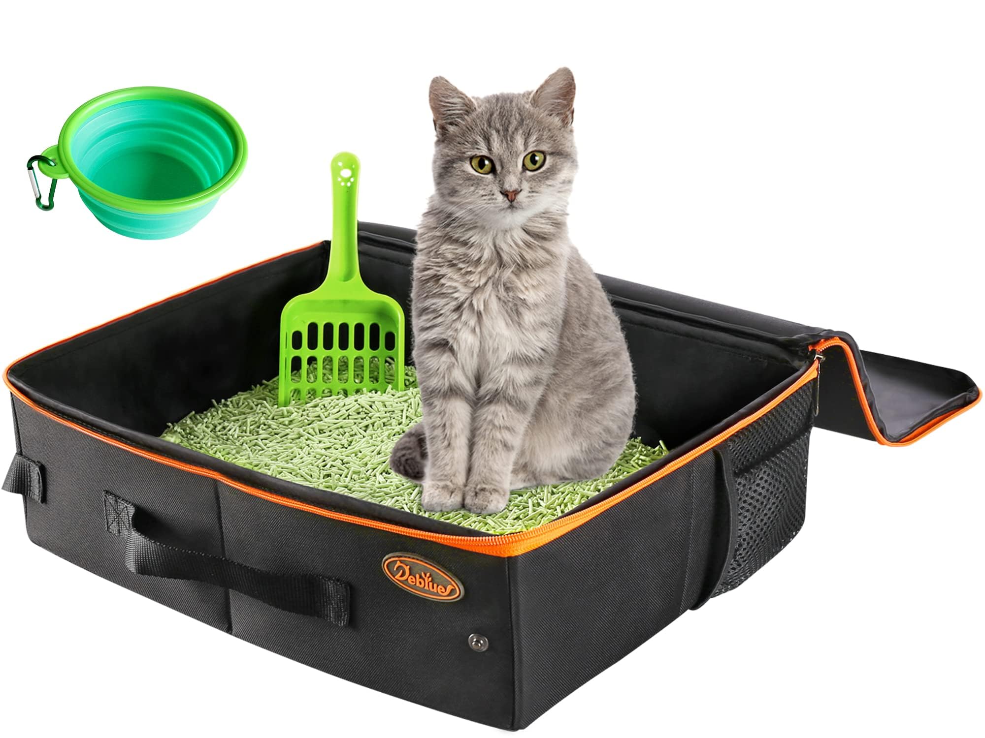 Deblue Portable Cat Travel Litter Box With Lid, Leak-Proof And Water-Proof, Lightweight Cat Litter Box For Car, Road Trip, Hotel, Airplane, And Outdoor-Black