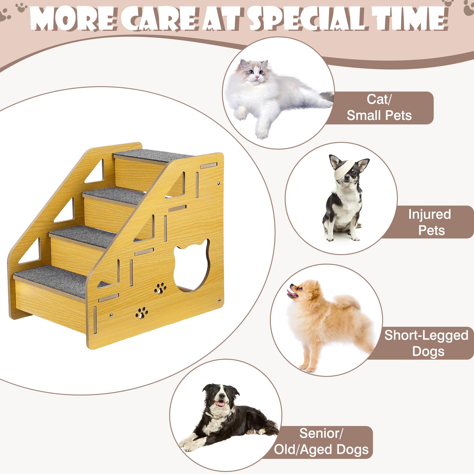 Anjisuny Dog Stairs For Small Dogs, 4-Step Dog Steps For Beds Or Couches, Wood Pet Stairs For Small Pets, 15' H Cat Stairs For