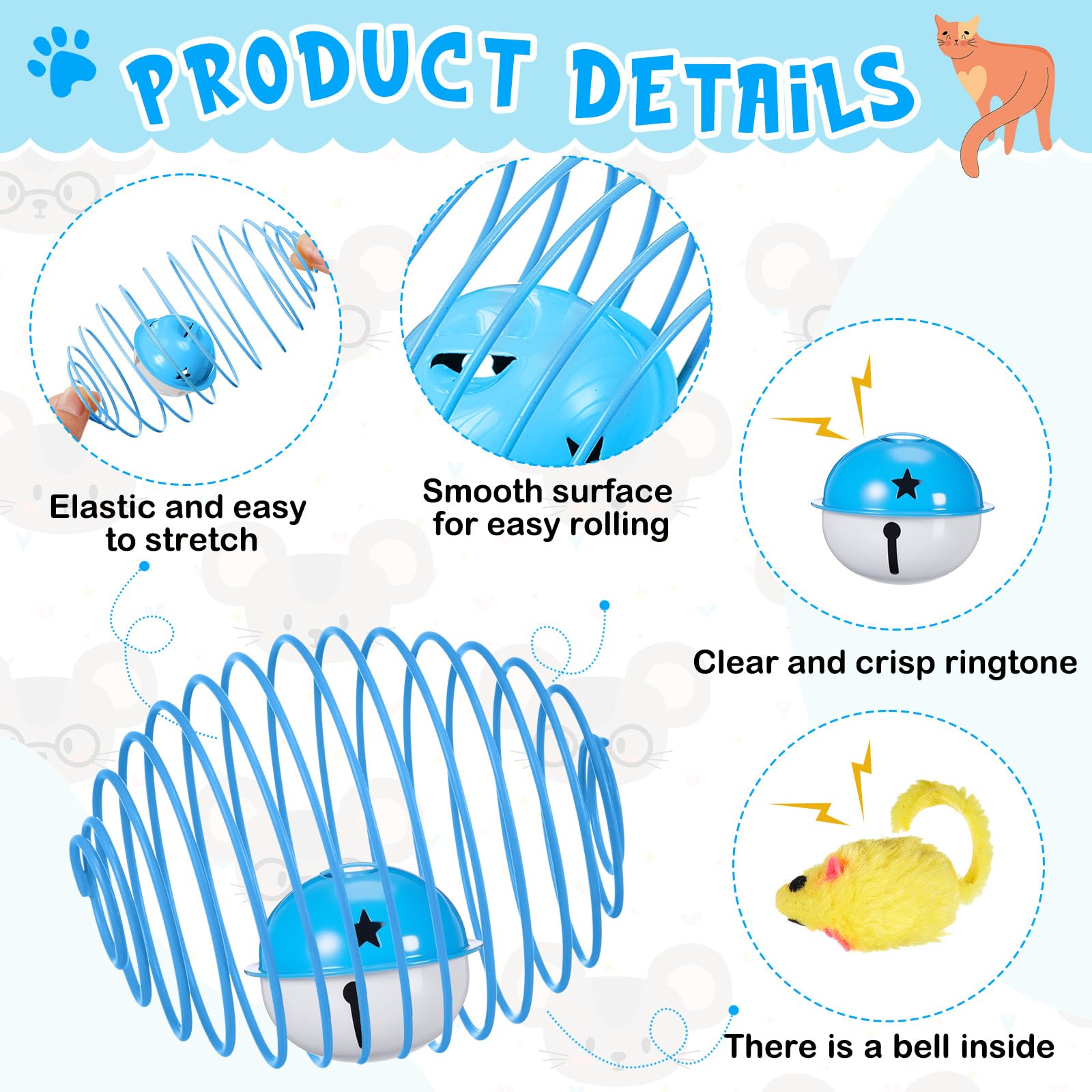 Jecery 5 Pcs Cat Spring Balls Toys Stretchable Rolling Balls Colorful Playful Coils Interactive Action Toy Caged Rats for Kitten