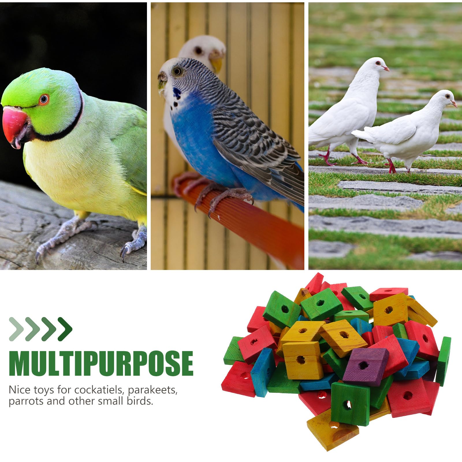 Besportble Bird Toy Parts, Pack Of 100 Wood Blocks For Birds Multicolored Natural Wooden Blocks Bird Chewing Toy Mini Wood Chip
