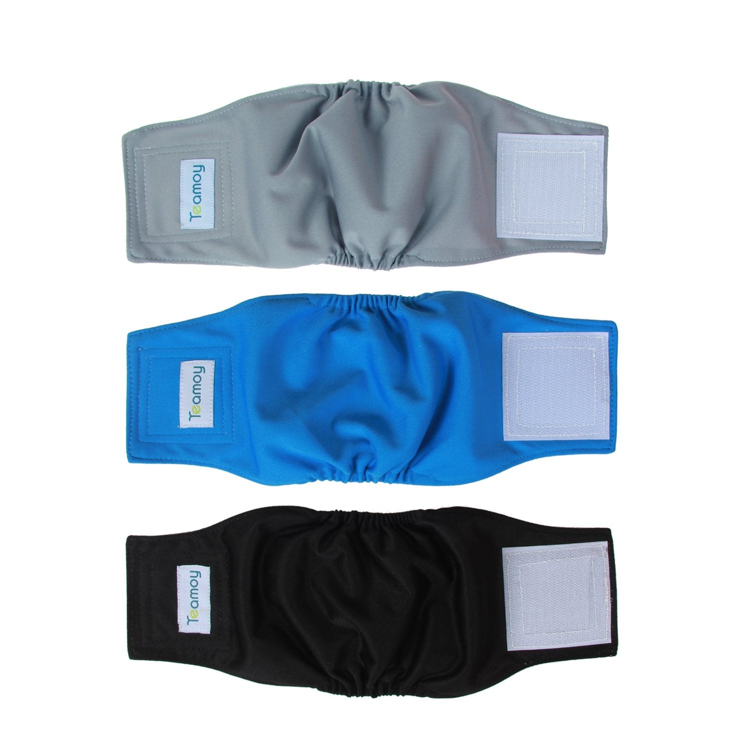 Teamoy Reusable Wrap Diapers For Male Dogs, Washable Puppy Belly Band Pack Of 3 (Xs, 7'-9' Waist, Black+ Gray+ Lake Blue)