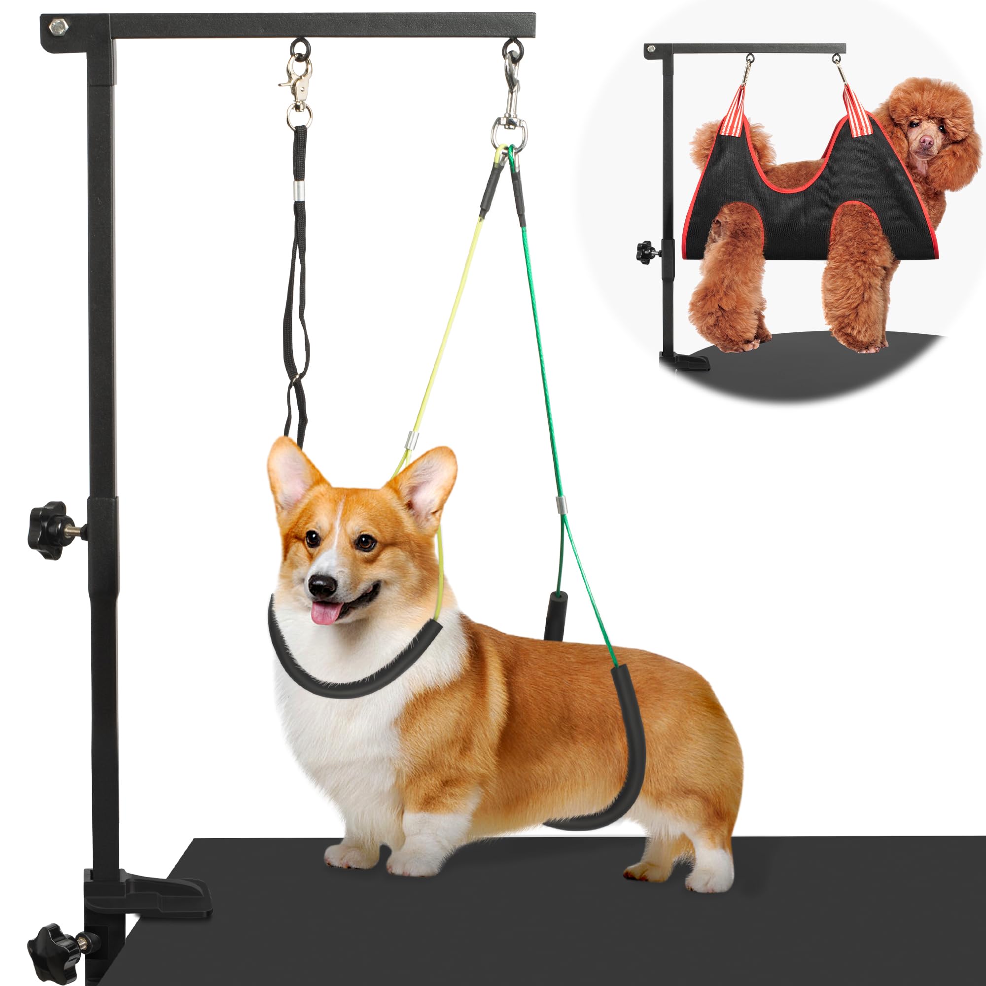 Dog Grooming Arm With Pet Grooming Hammock, Getlstub 35'' Pet Grooming Table Arm With Adjustable No Sit Haunch Holders, Dog Groo