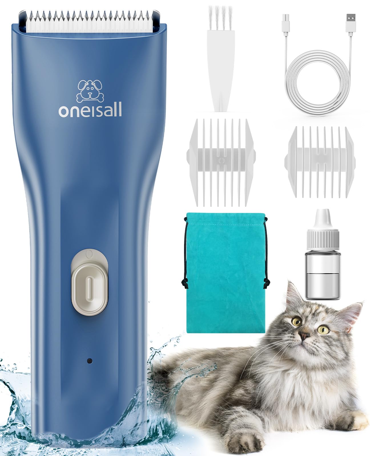 oneisall Pet Clipper for Cat Matted Hair, Pet Shaver for Cats Quiet Pet Clippers Waterproof Cordless Cat Clippers for Matted Hai