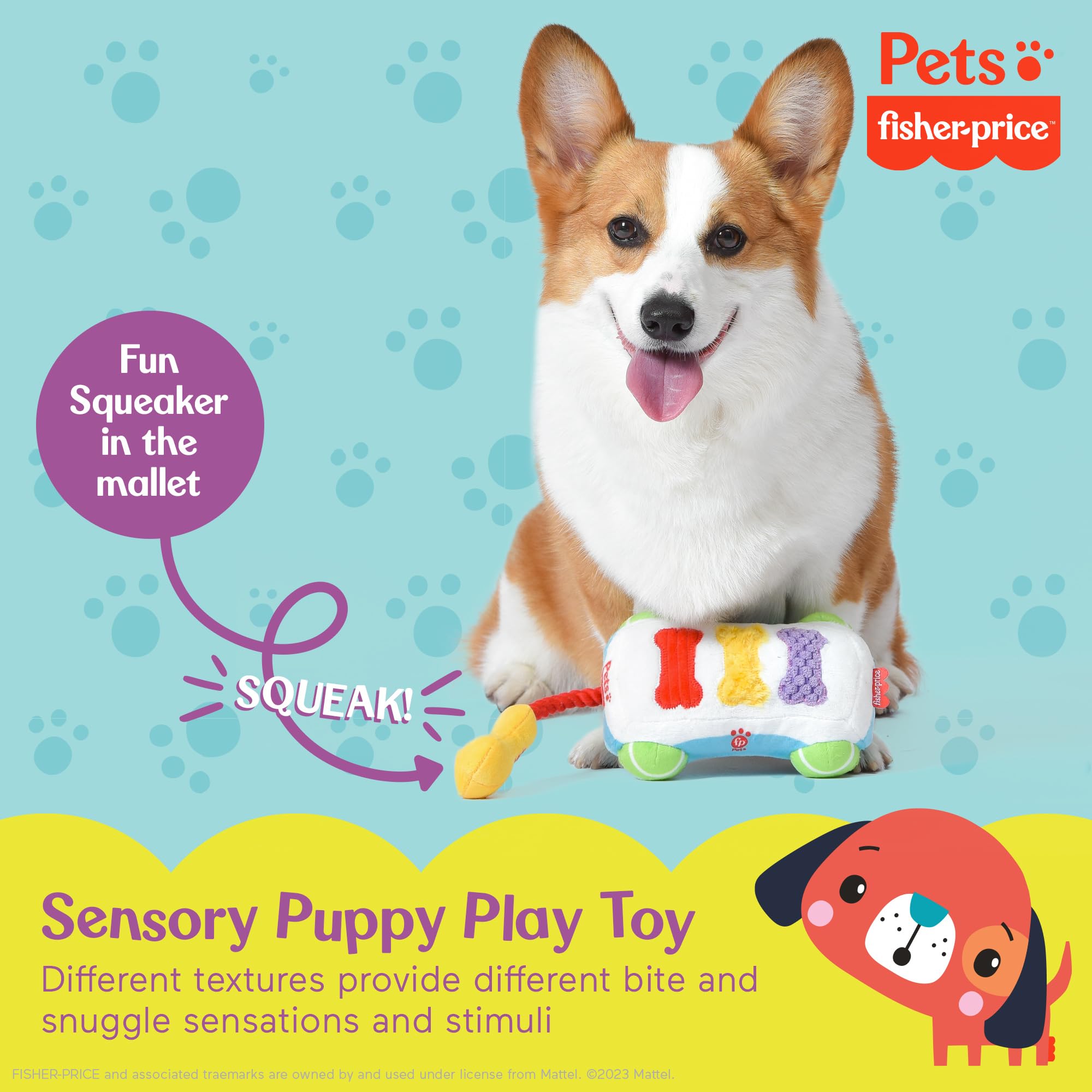 Fisher-Price For Pets Sound-Bites Plush Toy Xylophone For Puppies, Sounds Desensitize Pups To Noises - Noise-Making Chew Toy For Puppies - Multifunctional Dog Toy