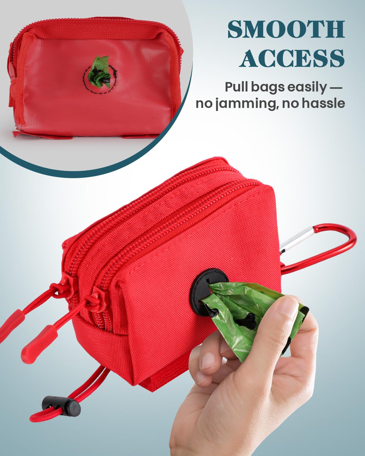 Dog Poop Bag Holder for Leashes, Red Doggie Waste Bag Dispenser and Treat Holder, with Carabiner Hook and Poop Bag Clip, Used Wa
