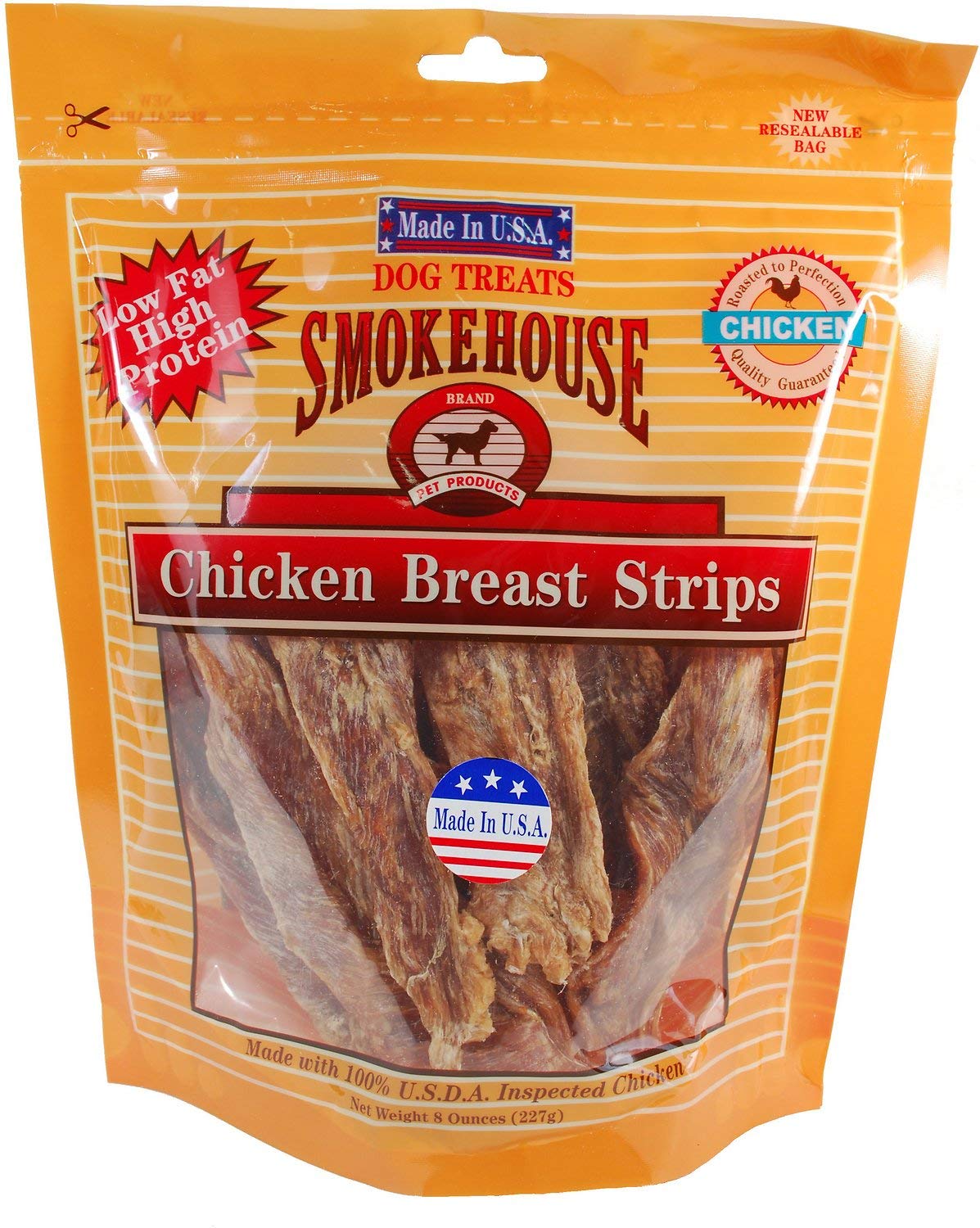 Smokehouse 100-Percent Natural Chicken Breast Strips Dog Treats, 8-Ounce