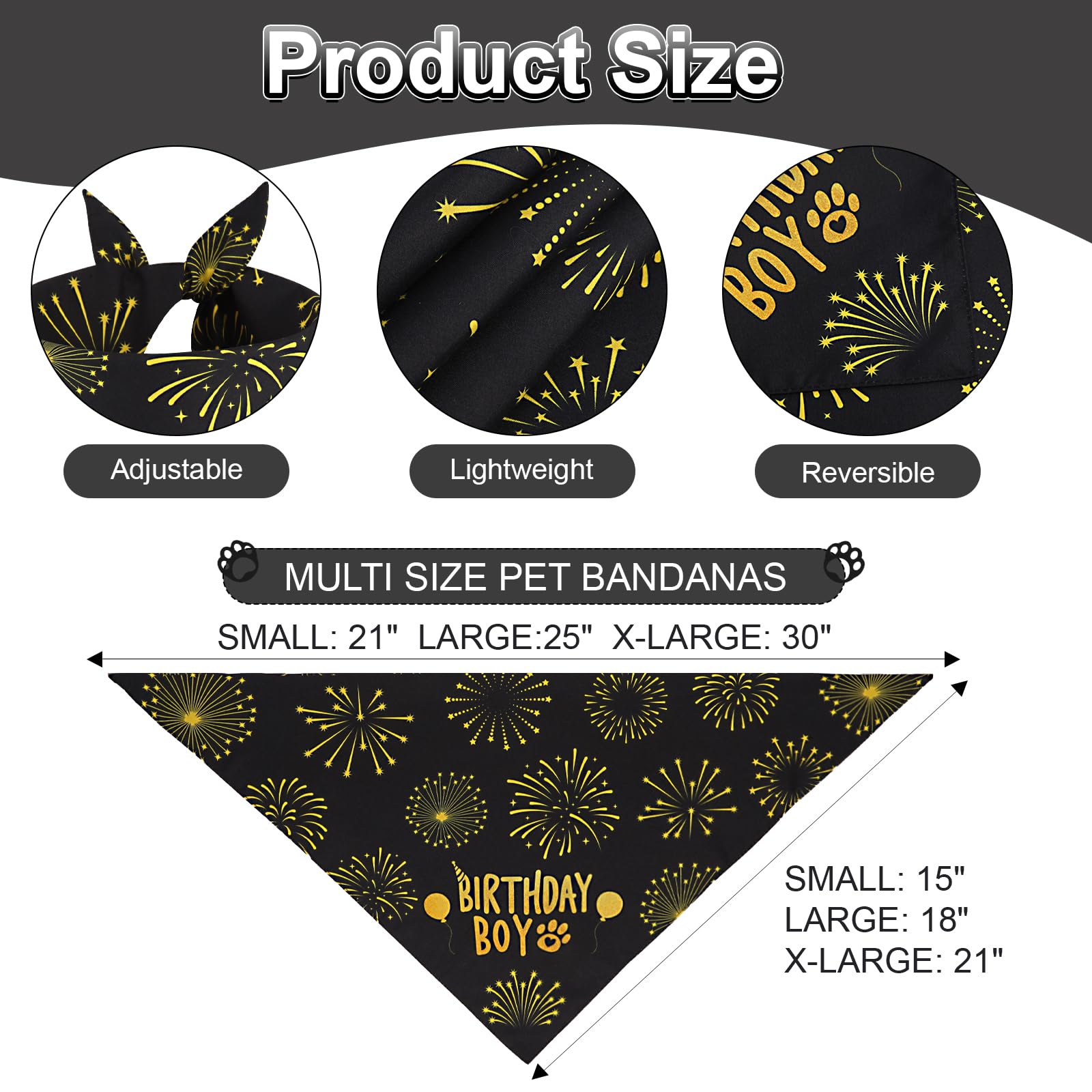 Ququle Dog Birthday Bandana Boy Black Large 1Pcs, Durable Triangle Reversible Scarf Bibs Handkerchief For Puppy Pet