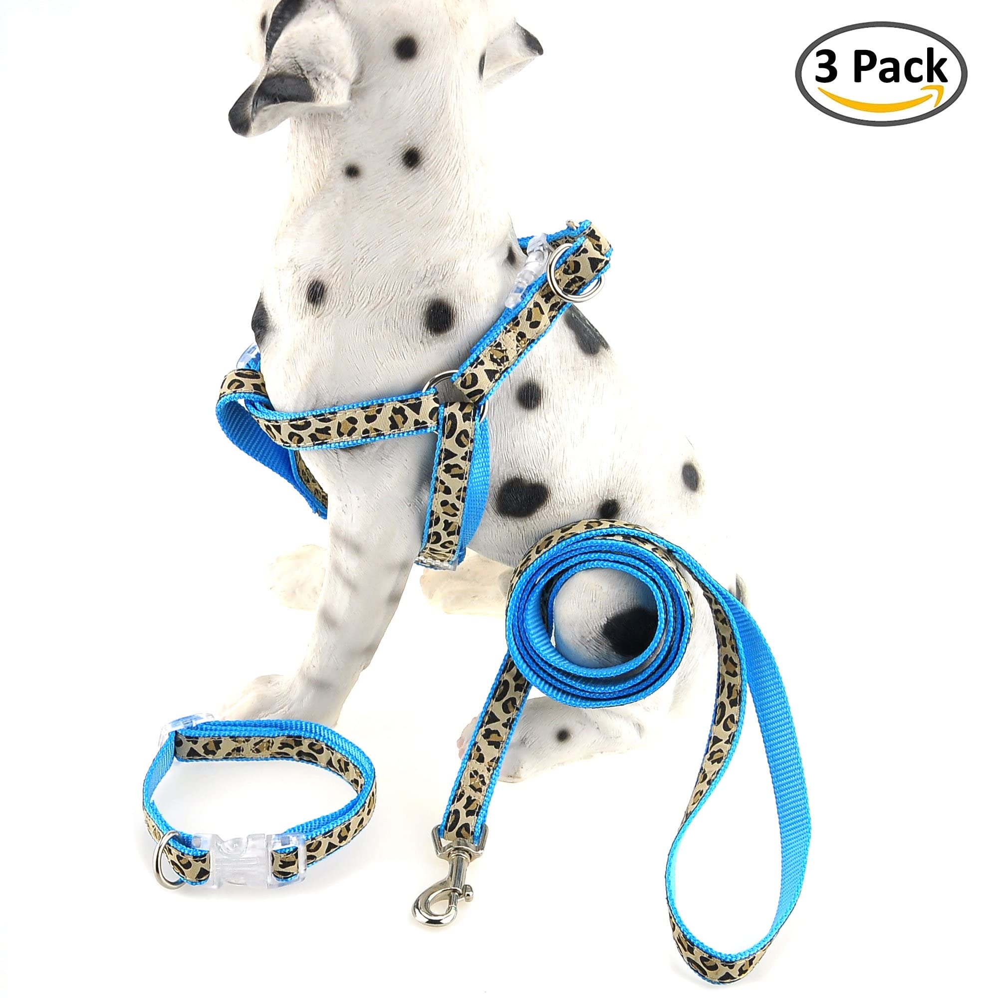 Mile High Life Leopard Dog Harness Collar Leash Set, Adjustable No Pull Dog Halter Harness for Small Breed Dogs, Easy Control fo