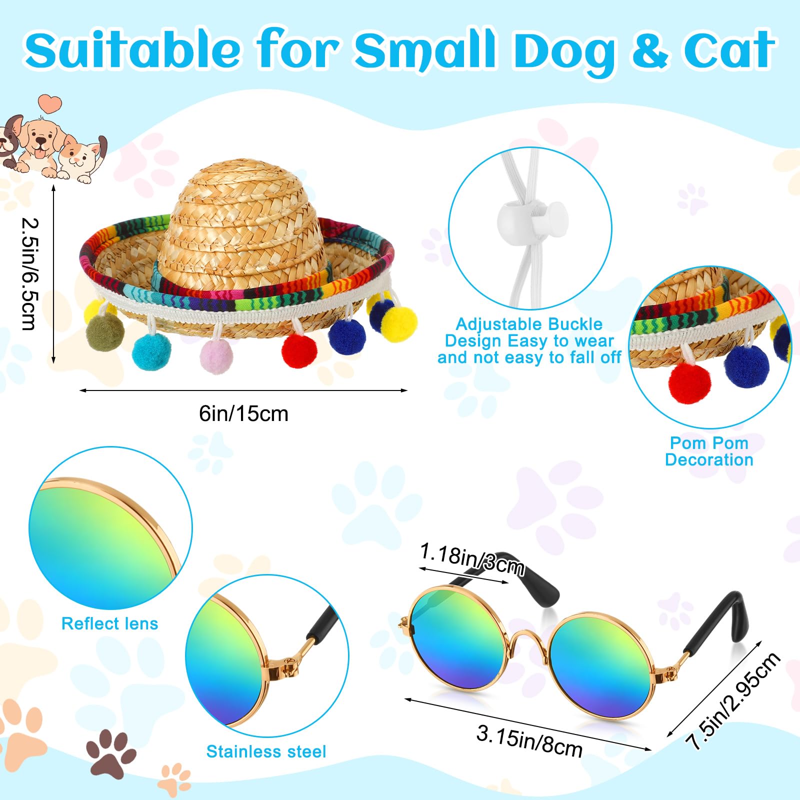 Jagely 3 Pcs Mexican Dog Costume Multicolor Cinco De Mayo Fiesta Cat Bandana With Pom Poms Porch Goose Outfits Mini Sombrero Mex