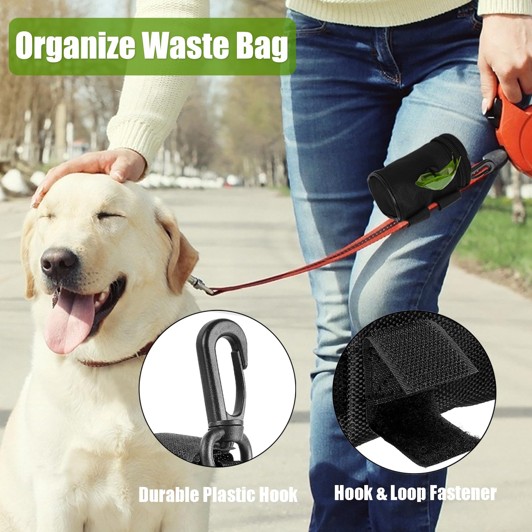 Hilihali Dog Poop Bag Dispenser For Leash Attachment - Portable Set With Waste Bags & Hand-Free Carrier, Fits Any Leash, Round,