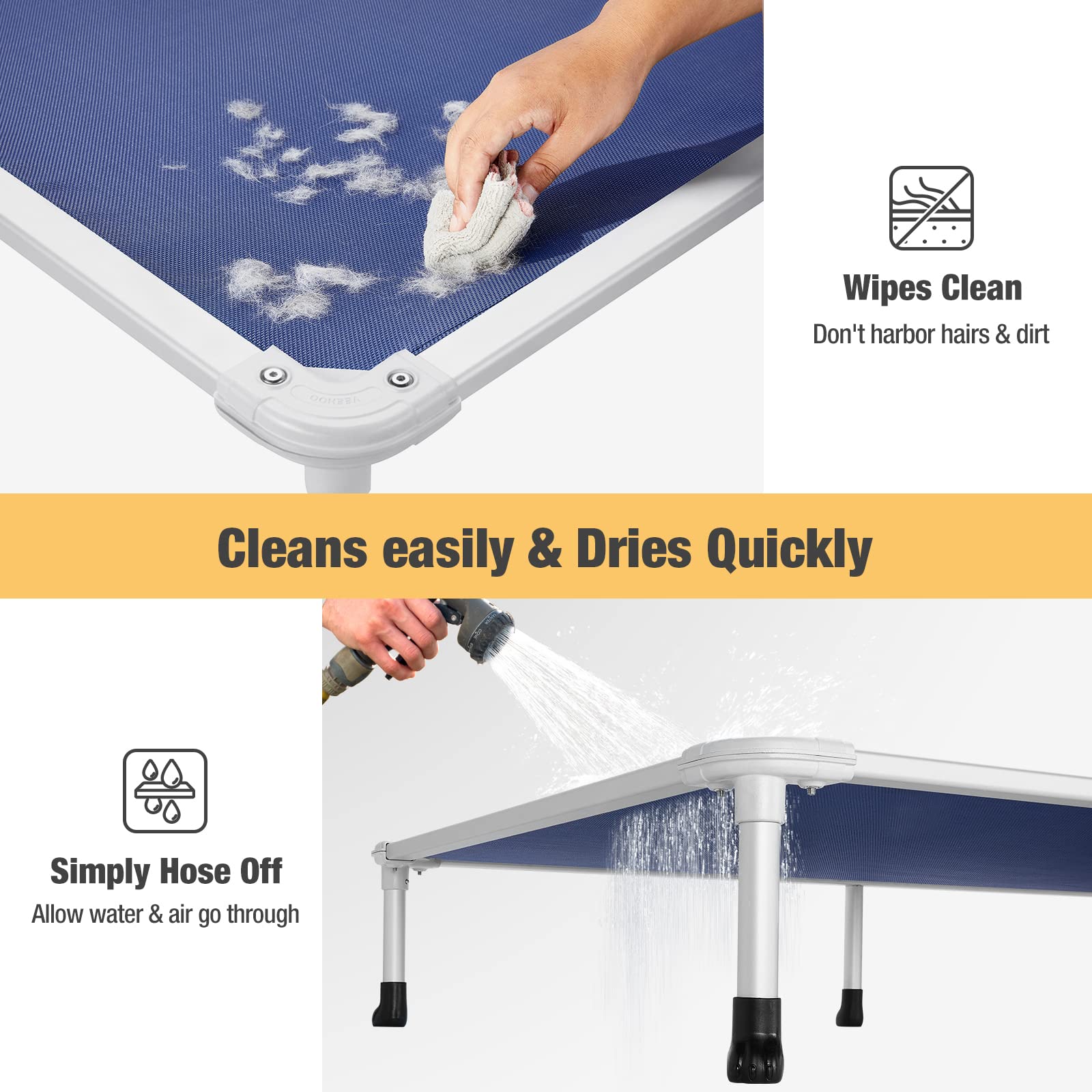 Veehoo Chew Proof Elevated Dog Bed - Cooling Raised Pet Cot - Silver Aluminum Frame And Durable Textilene Mesh Fabric, Unique Designed No-Slip Feet For Indoor Or Outdoor Use, Beige Coffee, Large