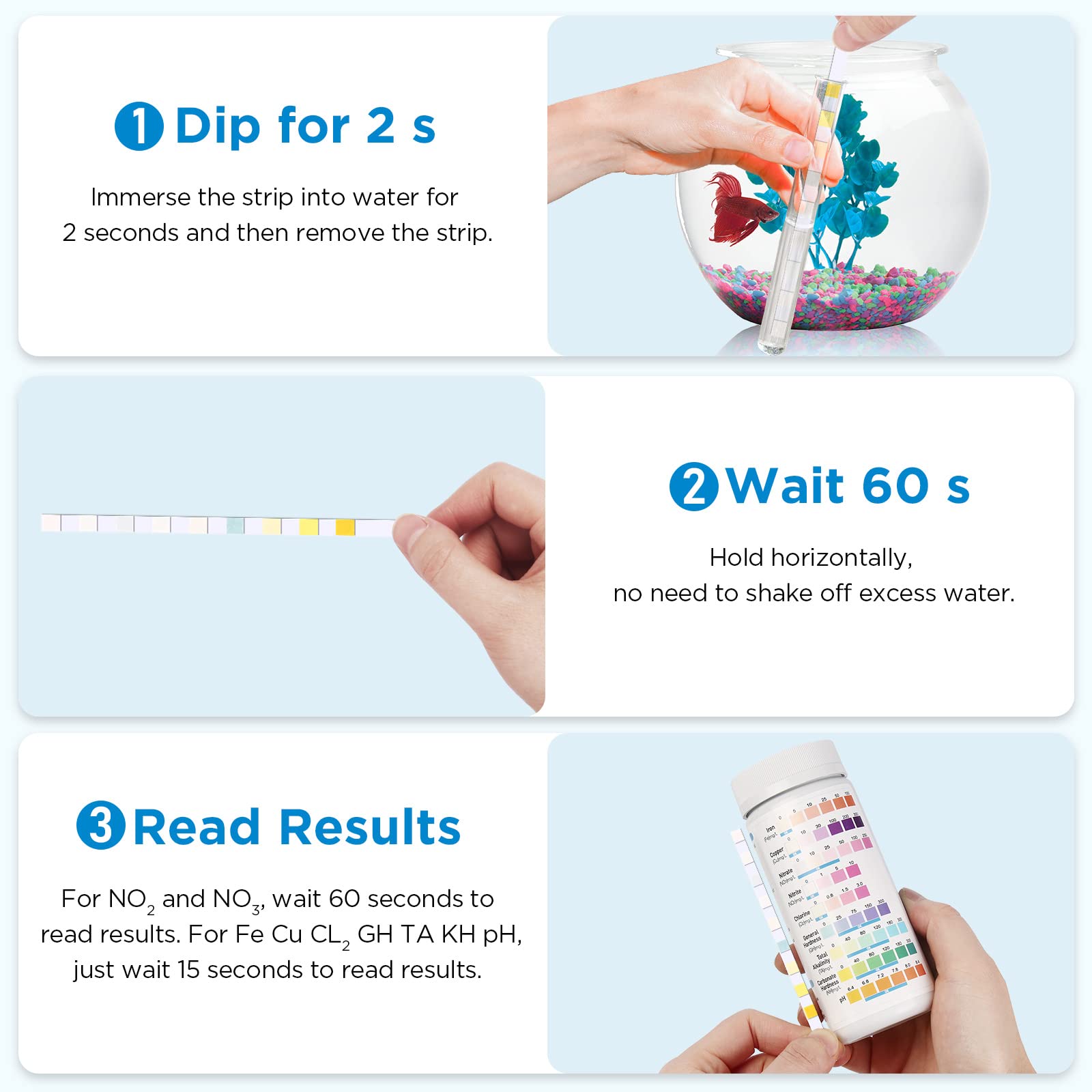 9 in 1 Aquarium Test Strips - 100 Strips Aquarium Water Test Kits for Freshwater Saltwater - Testing for Iron, Copper, Nitrite,