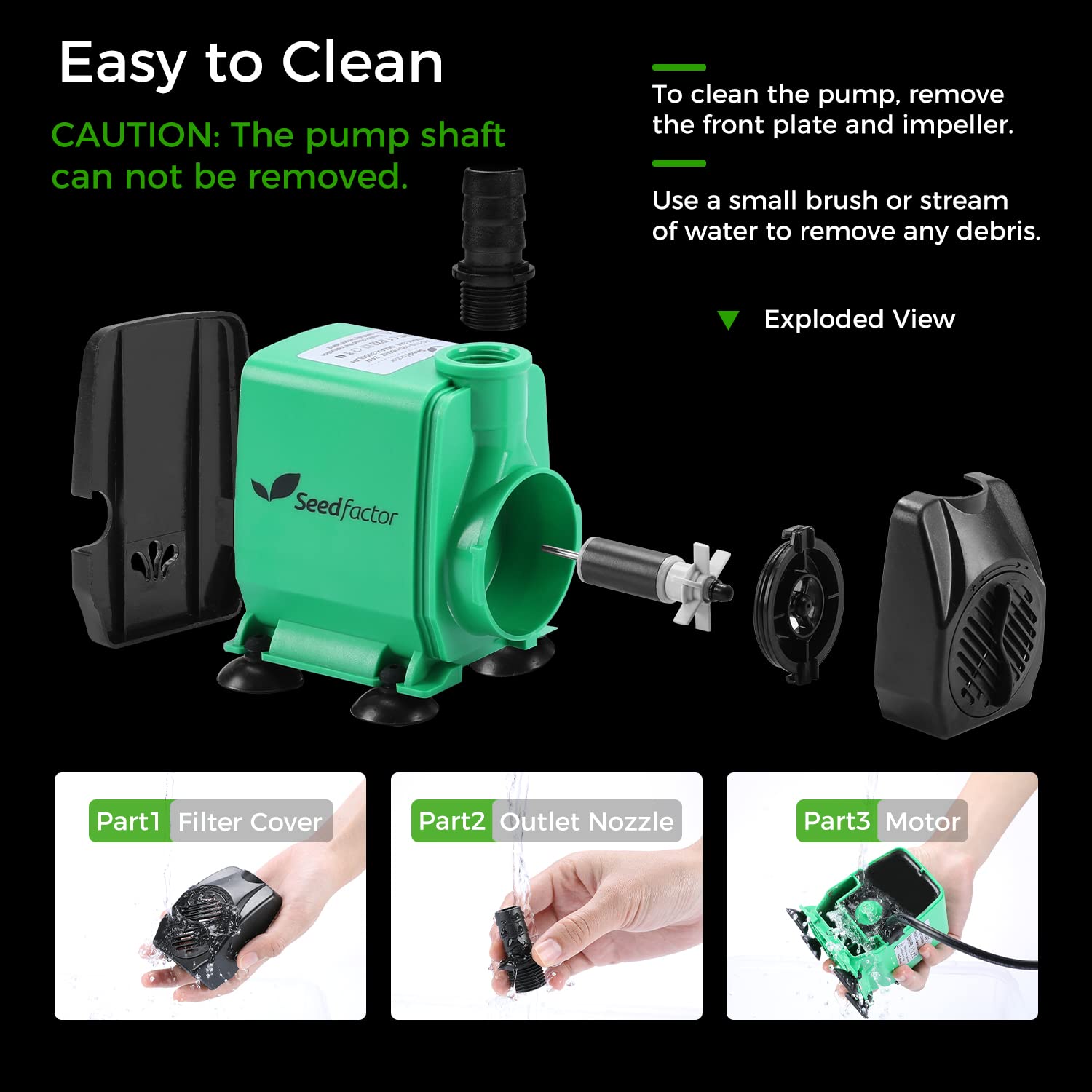Seedfactor 800GPH Aquarium Pump (3000L/H, 24W), Ultra Quiet Water Pump with 10ft. High Lift, Fountain Pump with 6.5ft. Power Cor