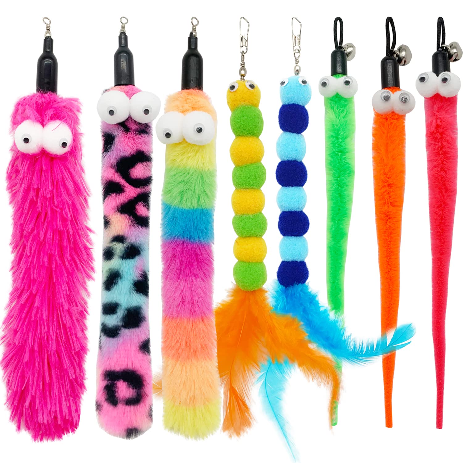 Cateness Cat Worm Toy Cat Wand Replacement Worms, 8 Pcs Worms Cat Toy Refill, Cat Wand Attachments Worm Toys For Indoor Cats Exe