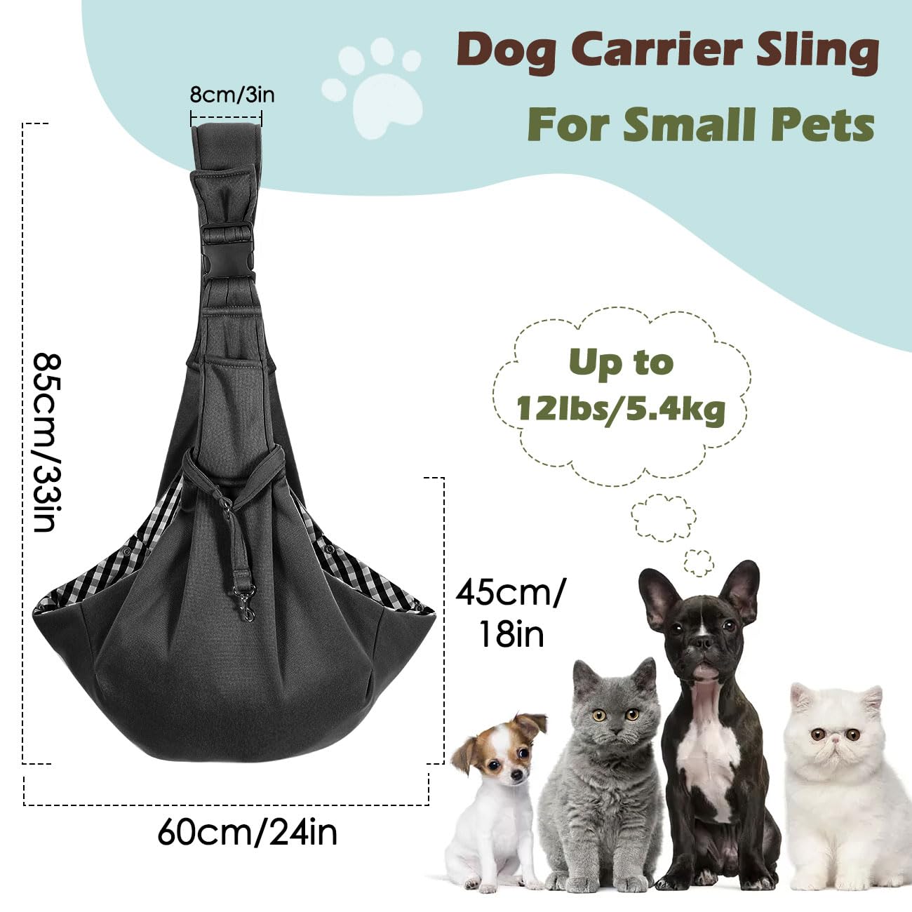 Pawaboo Small Dog Sling Carrier, Reversible Hands Free Dog Sling Carriers For Small Dogs And Cats, Puppy Slings Carrier With Adj
